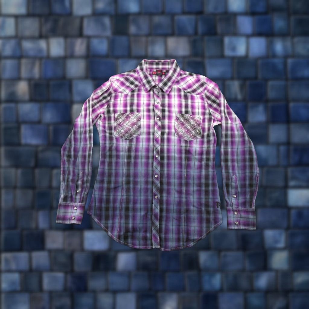 Vintage Rock&Roll Cowgirl Shirt Western Rhinestones Button-Up Size M Purple Read Read? Size M / US 6-8 / IT 42-44 - 1 Thumbnail