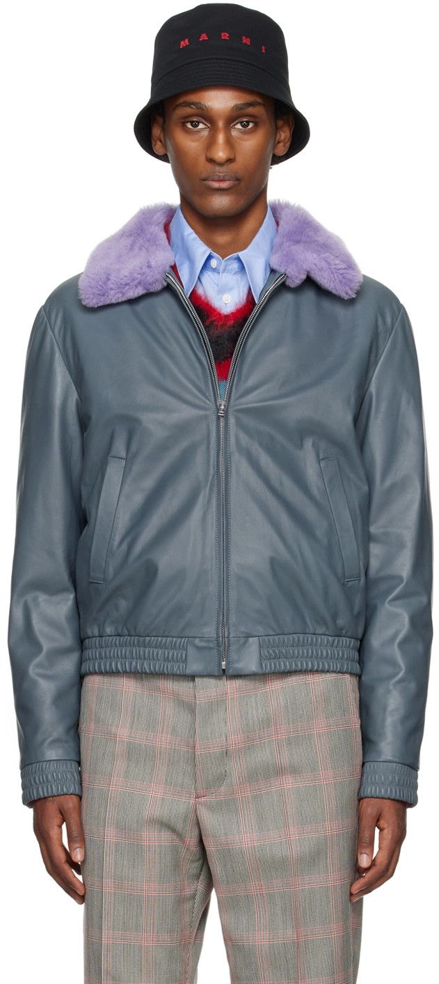o1w1db11125 Contrast Leather Jacket in Grey