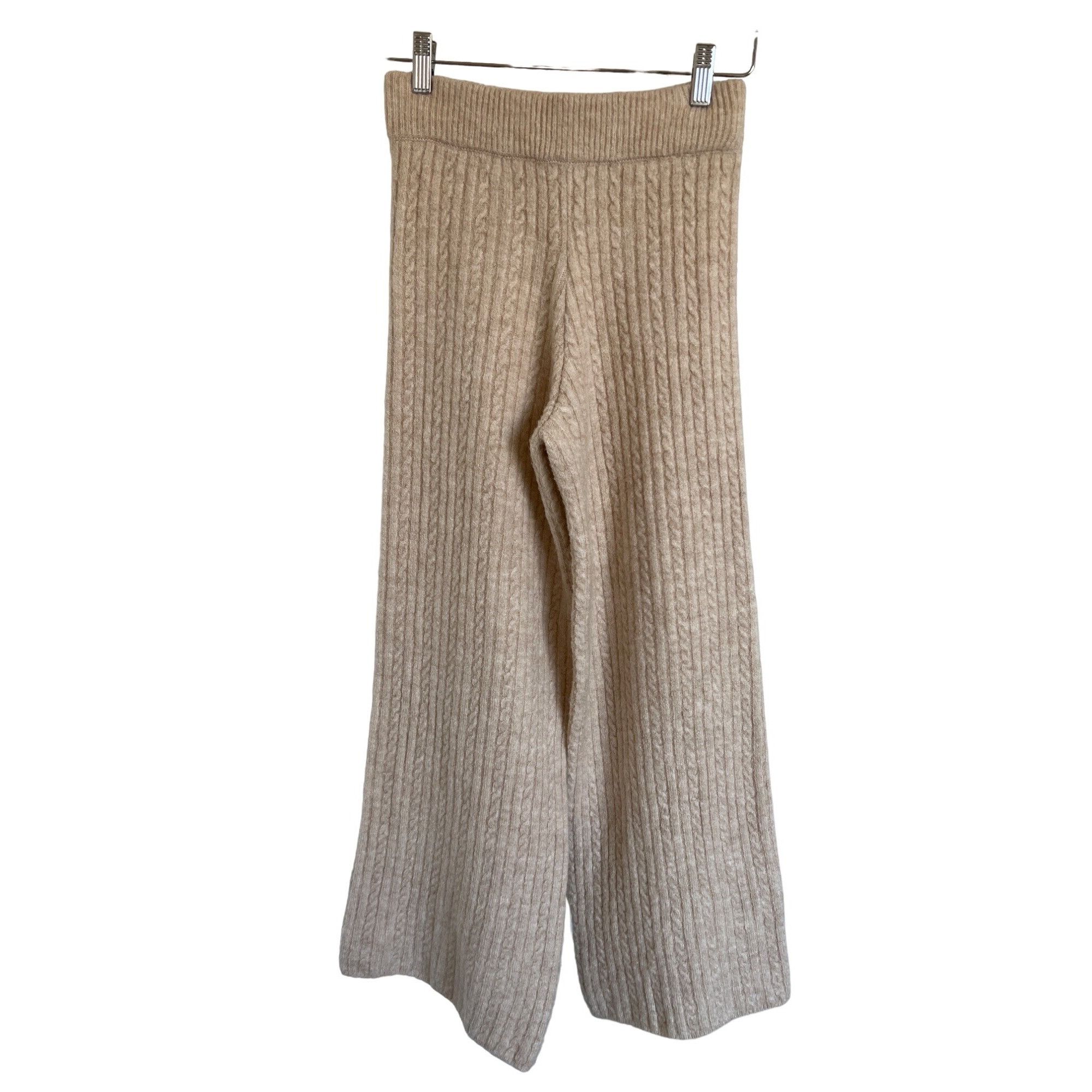 Zara Zara Beige Ribbed Cable Knit Cozy Wide-Leg Pants Size 27" / US 4 / IT 40 - 1 Thumbnail