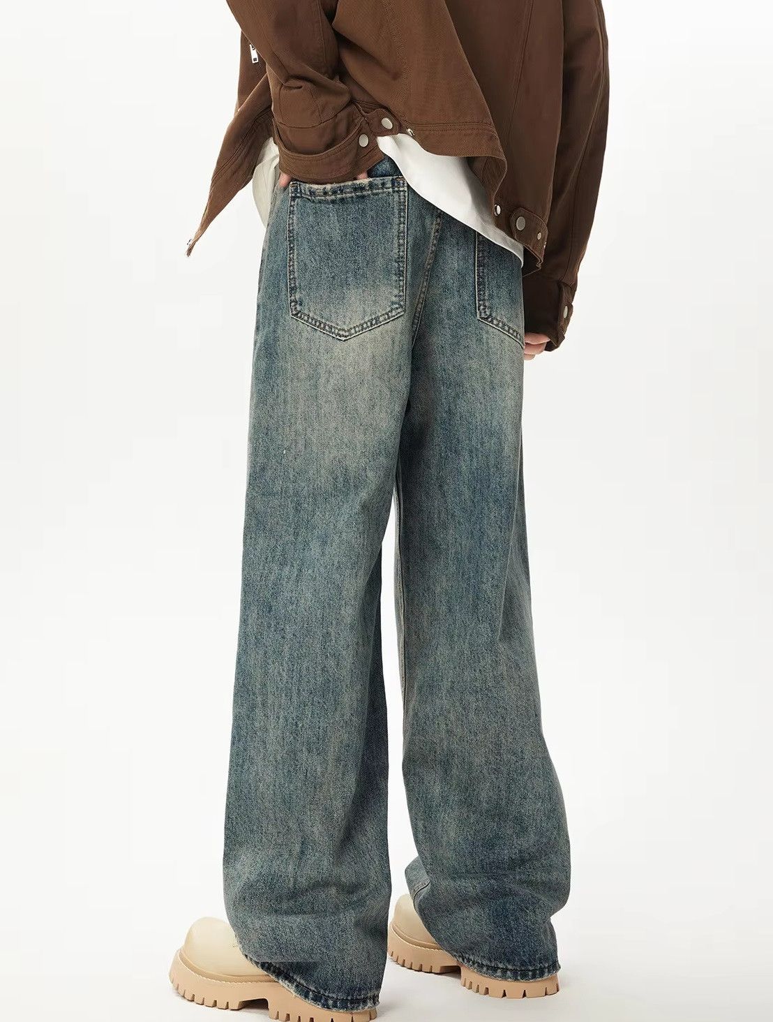 Japanese Brand Men's blue casual loose straight wide-leg jeans Size US 31 - 4 Thumbnail