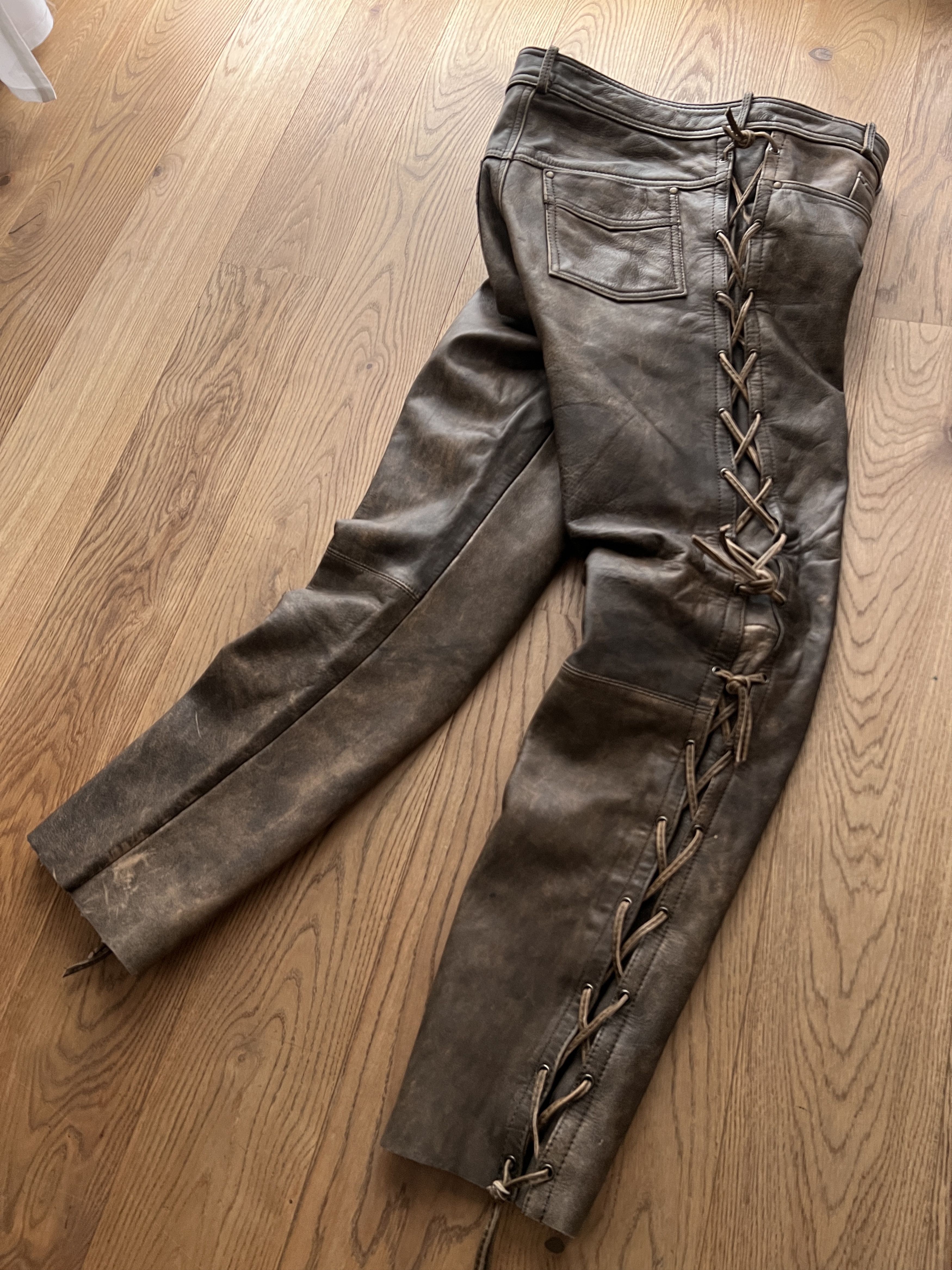 If Six Was Nine True faded VTG 90s cowboy core leather pants lace up opium L Size US 34 / EU 50 - 3 Thumbnail