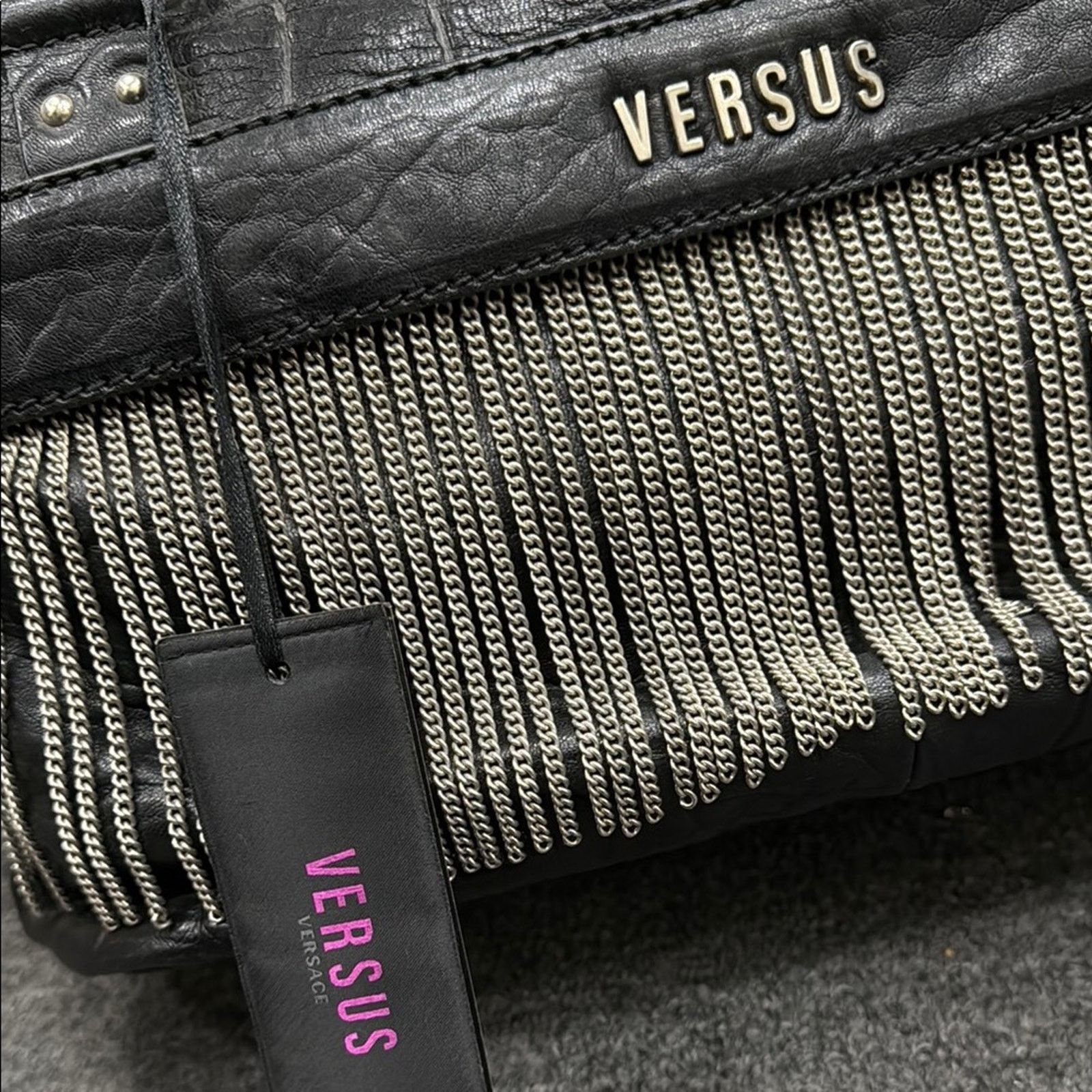Versus Versace Versus Versace Black Fringe Leather Women's Handbag Size ONE SIZE - 4 Thumbnail