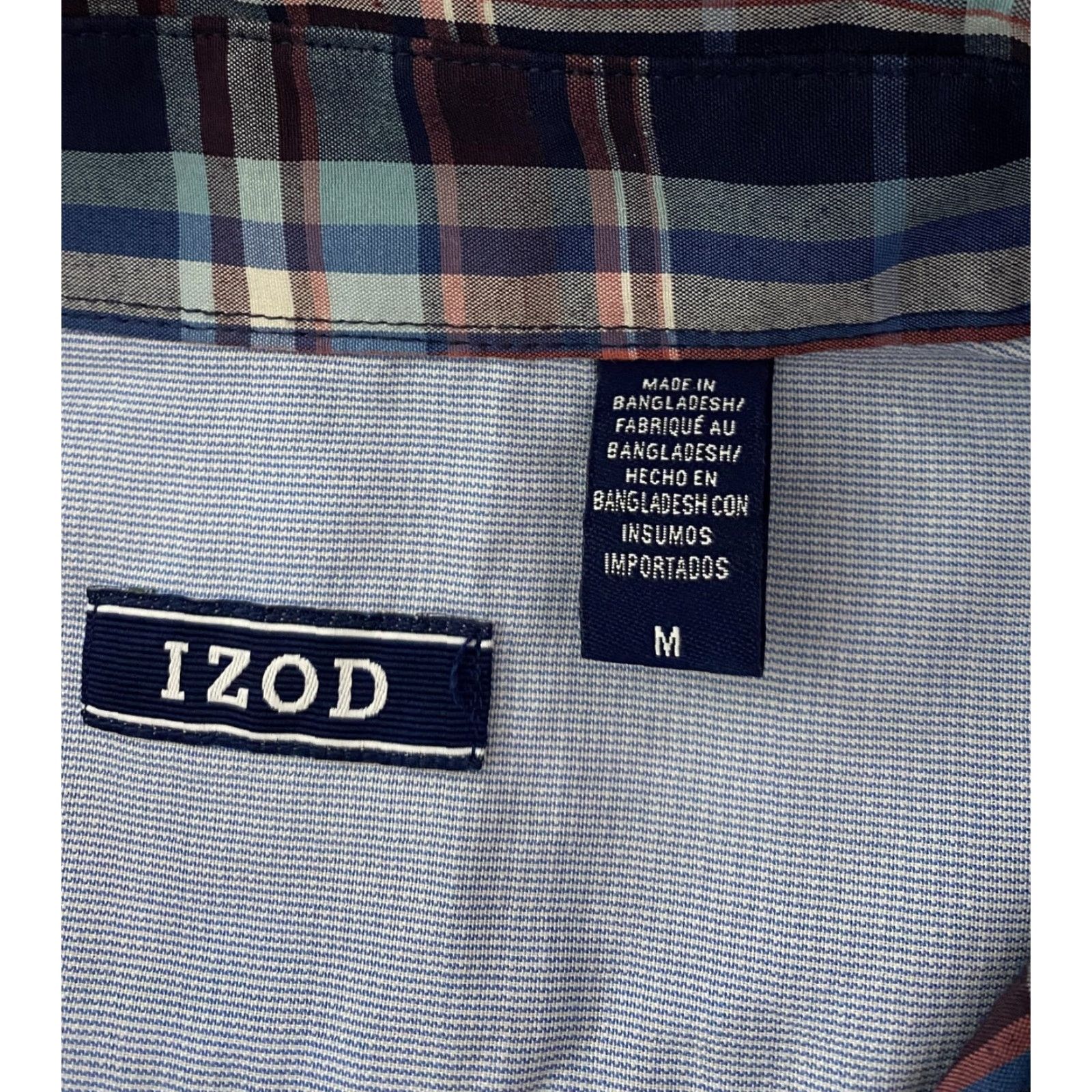 Izod IZOD Shirt Mens Medium Blue Red Plaid Short Sleeve Button Down Cool FX Breeze Size US M / EU 48-50 / 2 - 2 Thumbnail