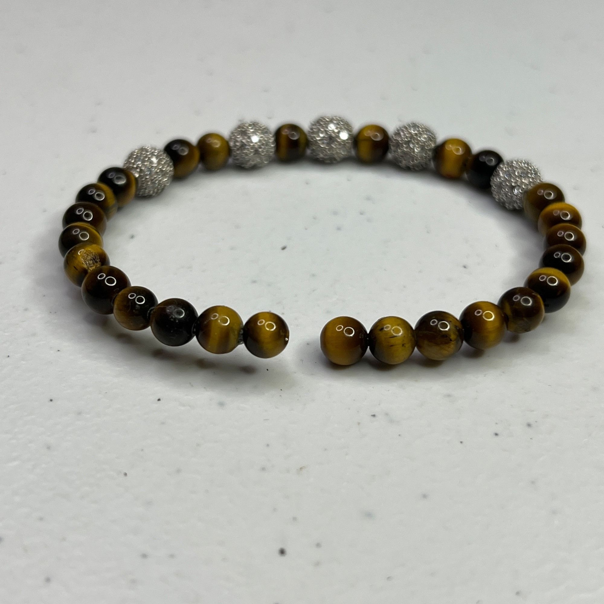 Designer Tigers Eye & Rhinestone Beaded Stretch Bracelet Size ONE SIZE - 7 Thumbnail
