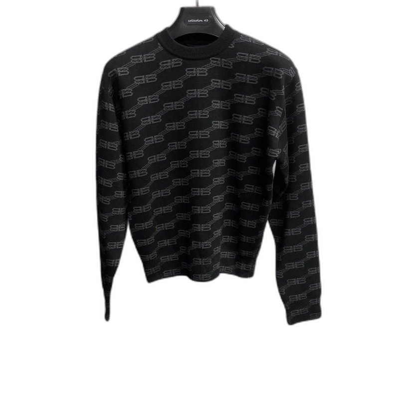 Balenciaga Balenciaga Black Logo Pattern Knit Sweater-yf Size US S / EU 44-46 / 1 - 1 Thumbnail