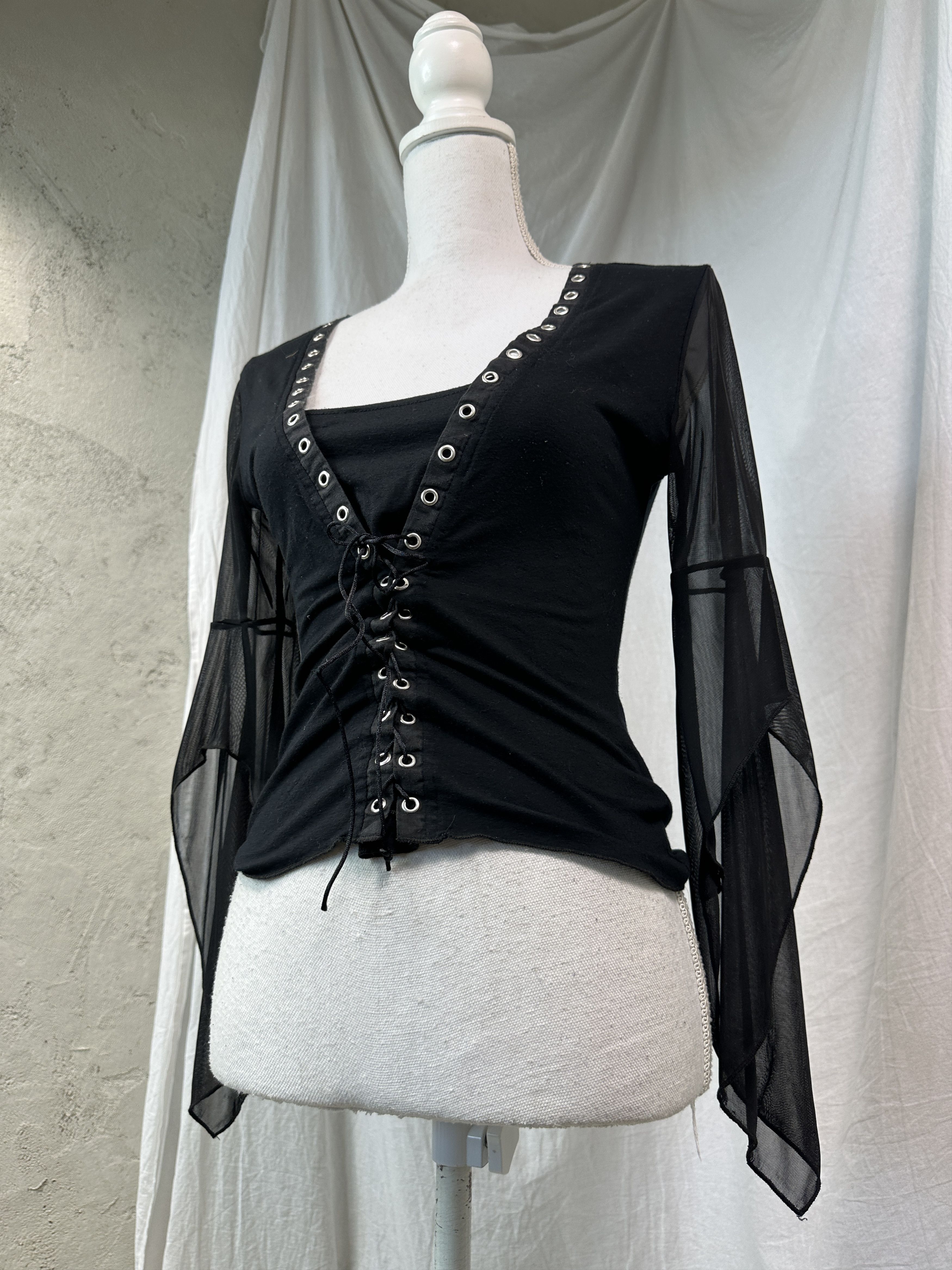 Vintage Avant Garde Lacing Mesh Flared Sleeves Corset 00s