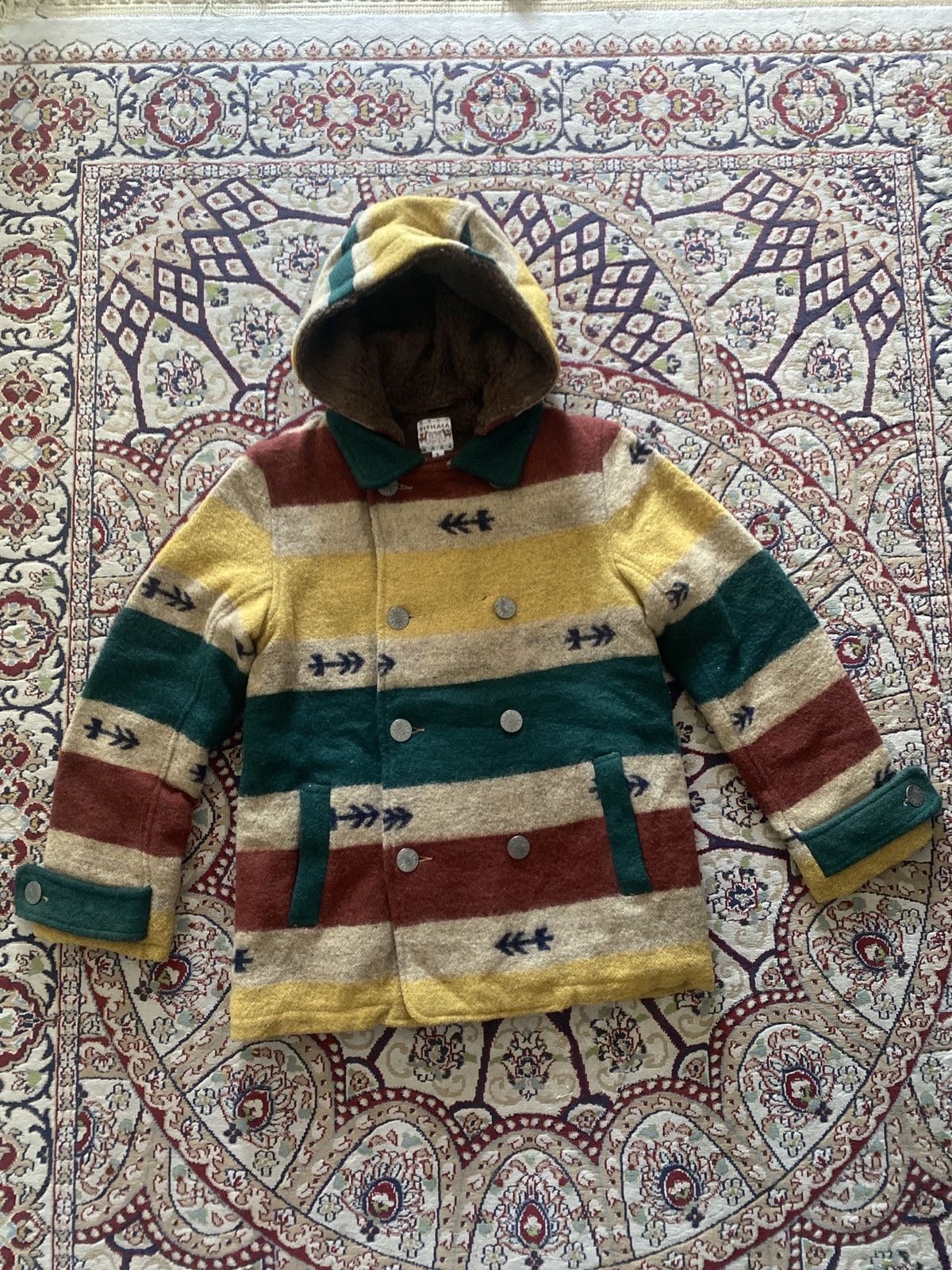 Japanese Brand Vintage Titicaca Wool Blend Hooded Jacket Southwestern Strip Size US S / EU 44-46 / 1 - 1 Thumbnail