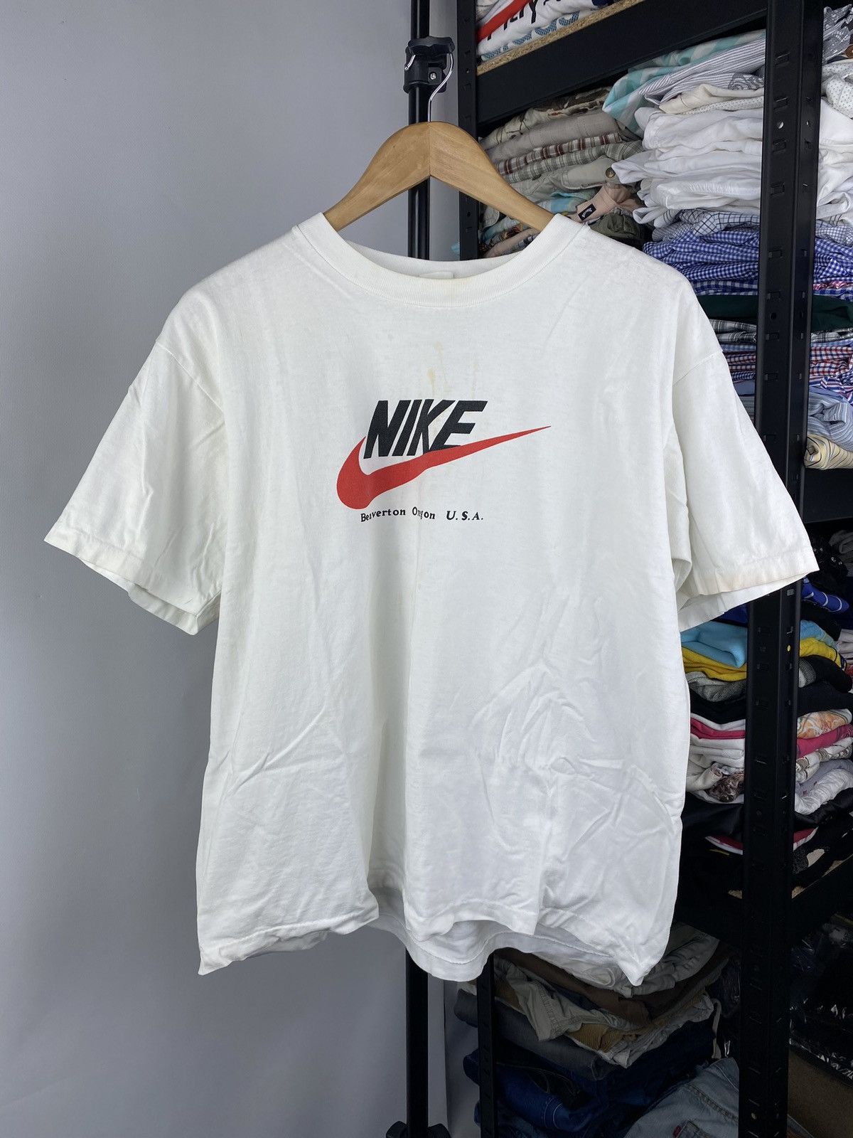 70s🔥Nike Oregon Distressed Dirty White Vntg Tee