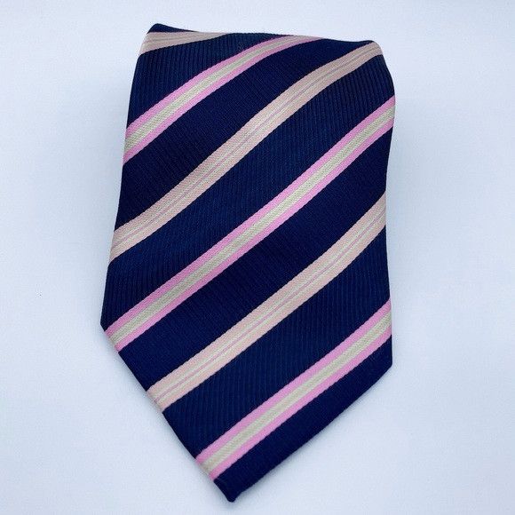 Ermenegildo Zegna Ermenegildo Zegna Navy Tie with Pink and Cream Stripes Size ONE SIZE - 2 Thumbnail
