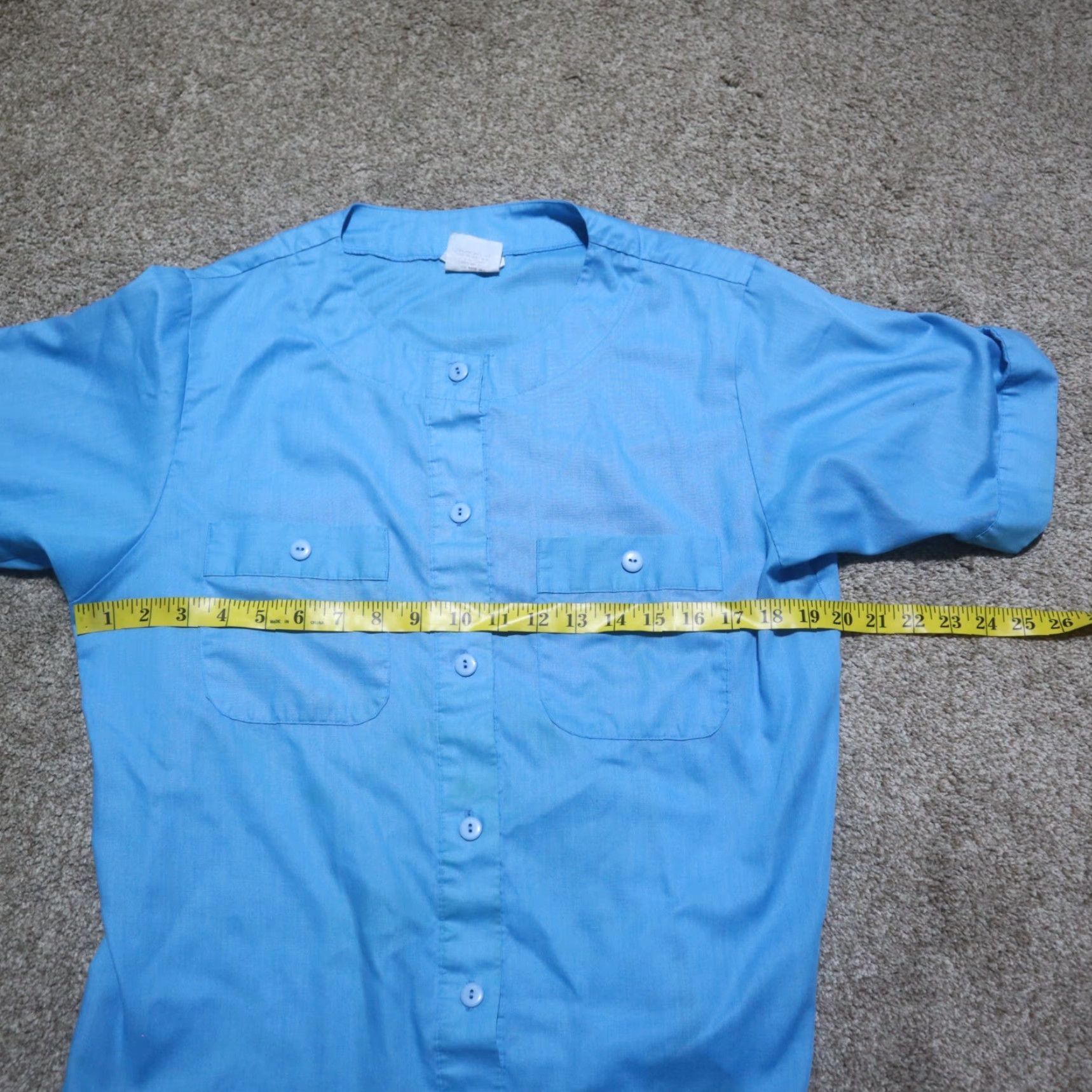 Vintage DonnKenny Shirt Women Adult Medium Blue Button-Up Short Sleeve with Shoulder Pads Size 32" / US 10 / IT 46 - 4 Thumbnail