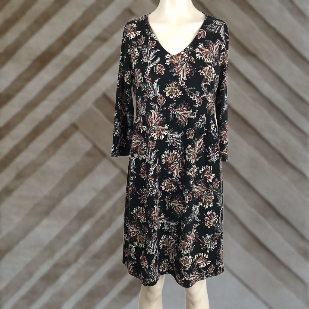 Vintage JJill Wearever Collection XS Black Paisley Print Shift Dress Size XS / US 0-2 / IT 36-38 - 1 Thumbnail