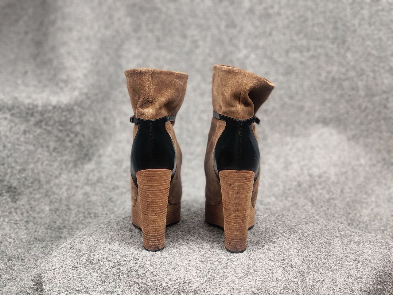 Chloé Marron Suede Beige Wedge Wooden Platform Heel Boots