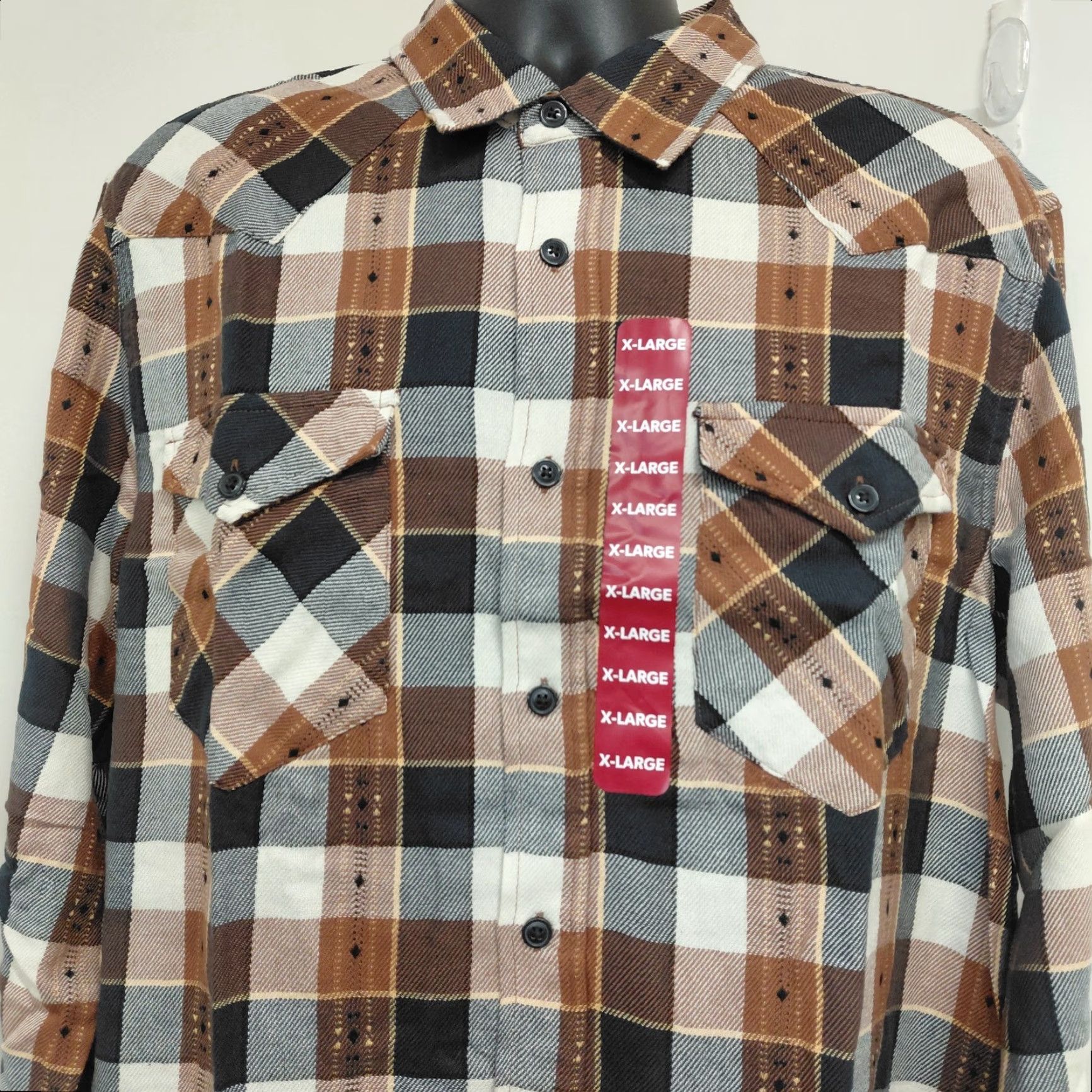Frye NWT Frye Jacquard Flannel Shirt Mens XL XLarge Black/Brown Long Sleeve Casual Button-Up Zip? Actually button closure. Size US XL / EU 56 / 4 - 5 Thumbnail