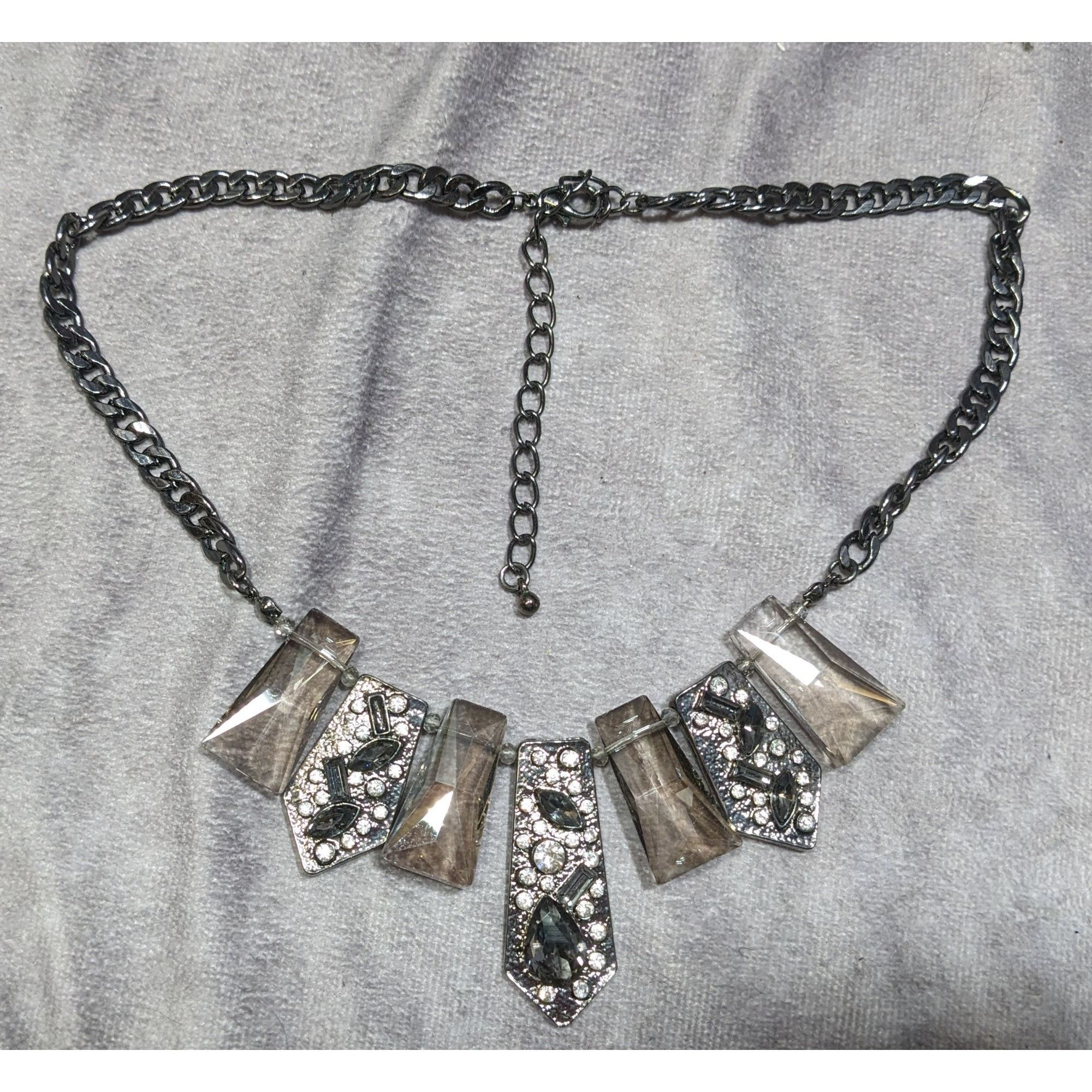 Other Glam Art Deco Style Gunmetal Geometric Crystal Statement Nec Size ONE SIZE - 5 Thumbnail