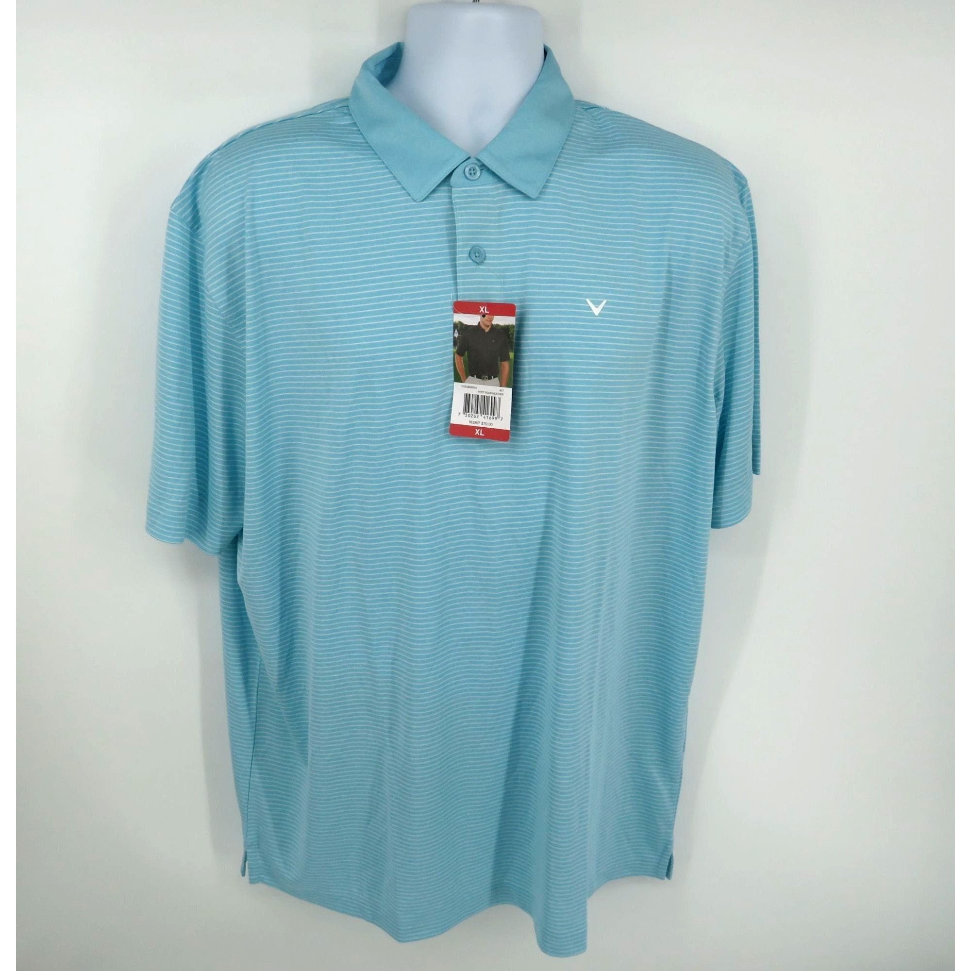Callaway Callaway Mens XL Petit Four Heather Polo Shirt Blue Striped Size US XL / EU 56 / 4 - 1 Thumbnail