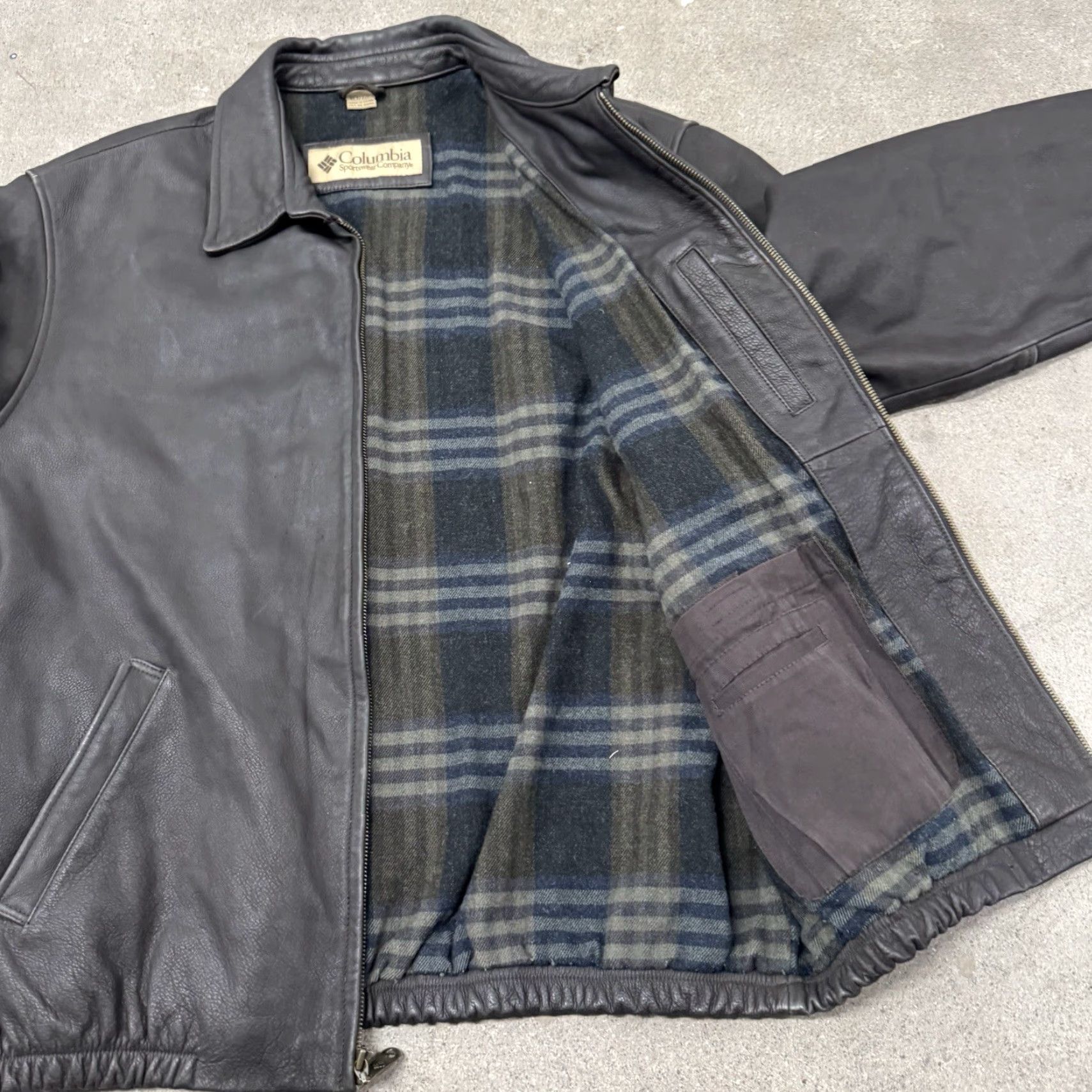 Vintage Columbia Leather Jacket Mens XLT Brown Plaid Lined Full Zip Size US XL / EU 56 / 4 - 5 Thumbnail