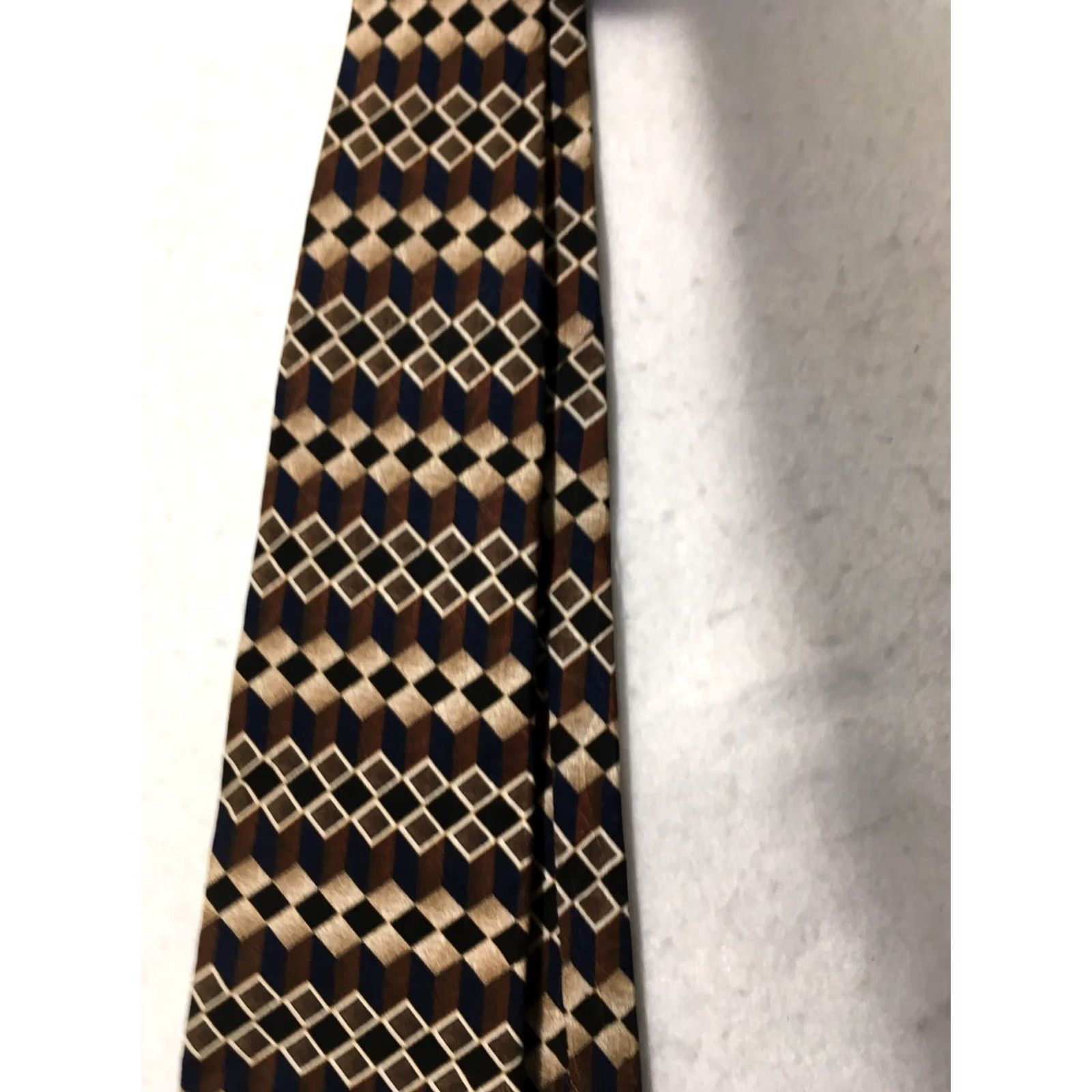 Geoffrey Beene Geoffrey Beene Geometric Diamond Pattern Classic Silk Tie Blue Brown - Men, Tie, 57"-60" (Classic) Silk Size ONE SIZE - 4 Thumbnail