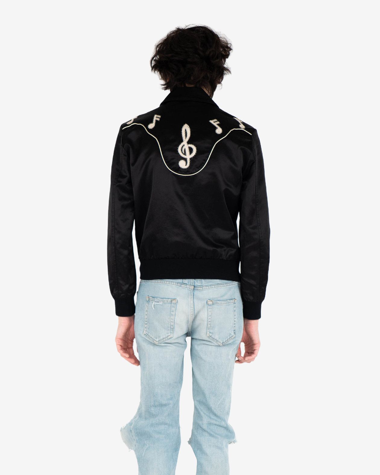 Saint Laurent Paris Black Music Note Satin Jacket (FW16) Size US S / EU 44-46 / 1 - 6 Thumbnail
