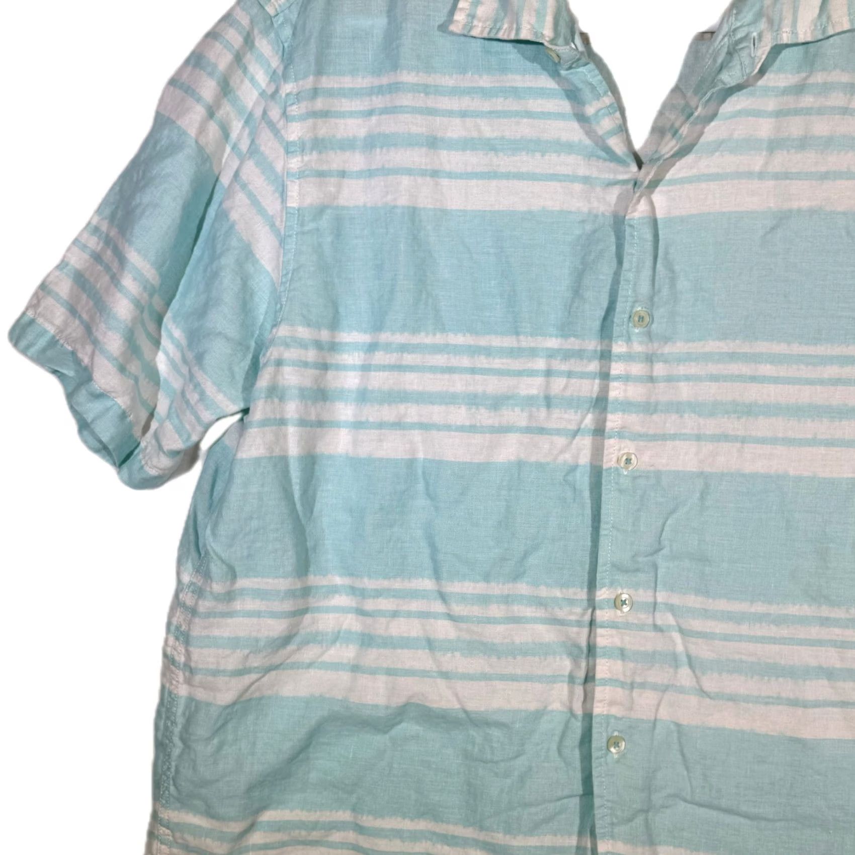 Vintage Caribbean XL Light Blue Striped Linen Hawaiian Shirt – 100% Linen, Button-Up, Short Sleeve, Casual Beachwear, Men’s Size US XL / EU 56 / 4 - 4 Thumbnail