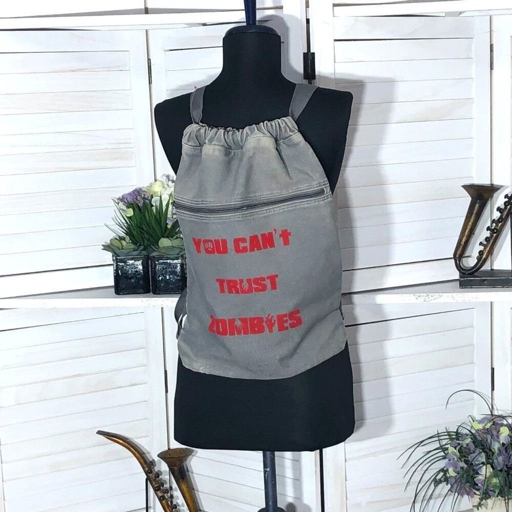 Vintage Y2K zombies goth grunge distressed cotton canvas backpack Size ONE SIZE - 1 Thumbnail