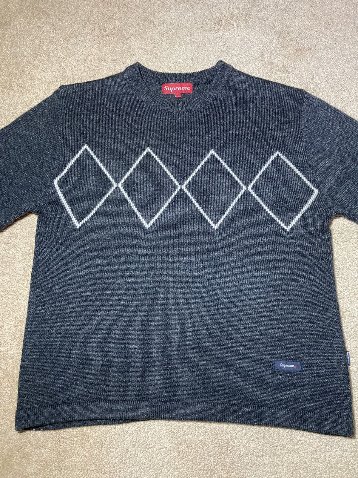 Supreme 2001 Supreme Rhombus Diamond Check Gray Sweater 90s OG 2000s Size US L / EU 52-54 / 3 - 2 Thumbnail