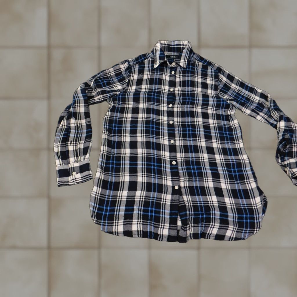 Ralph Lauren Lauren Ralph Lauren Button-Up Shirt Women's XS Blue Plaid Knit Stretch Collared Casual Regular Size XS / US 0-2 / IT 36-38 - 1 Thumbnail