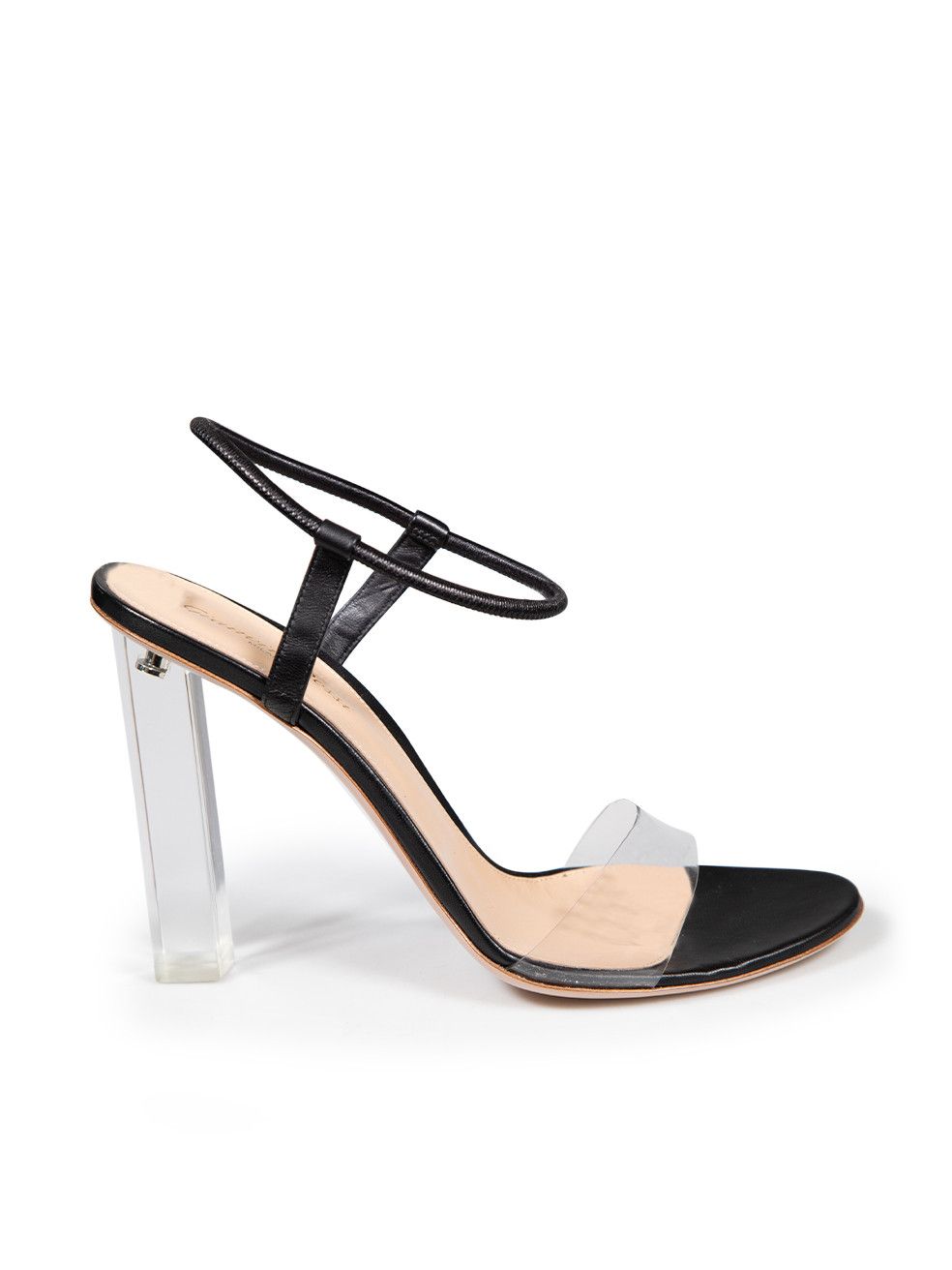image of Gianvito Rossi Black Leather Transparent Heel Shoes Sandals, Women's (Size 11)