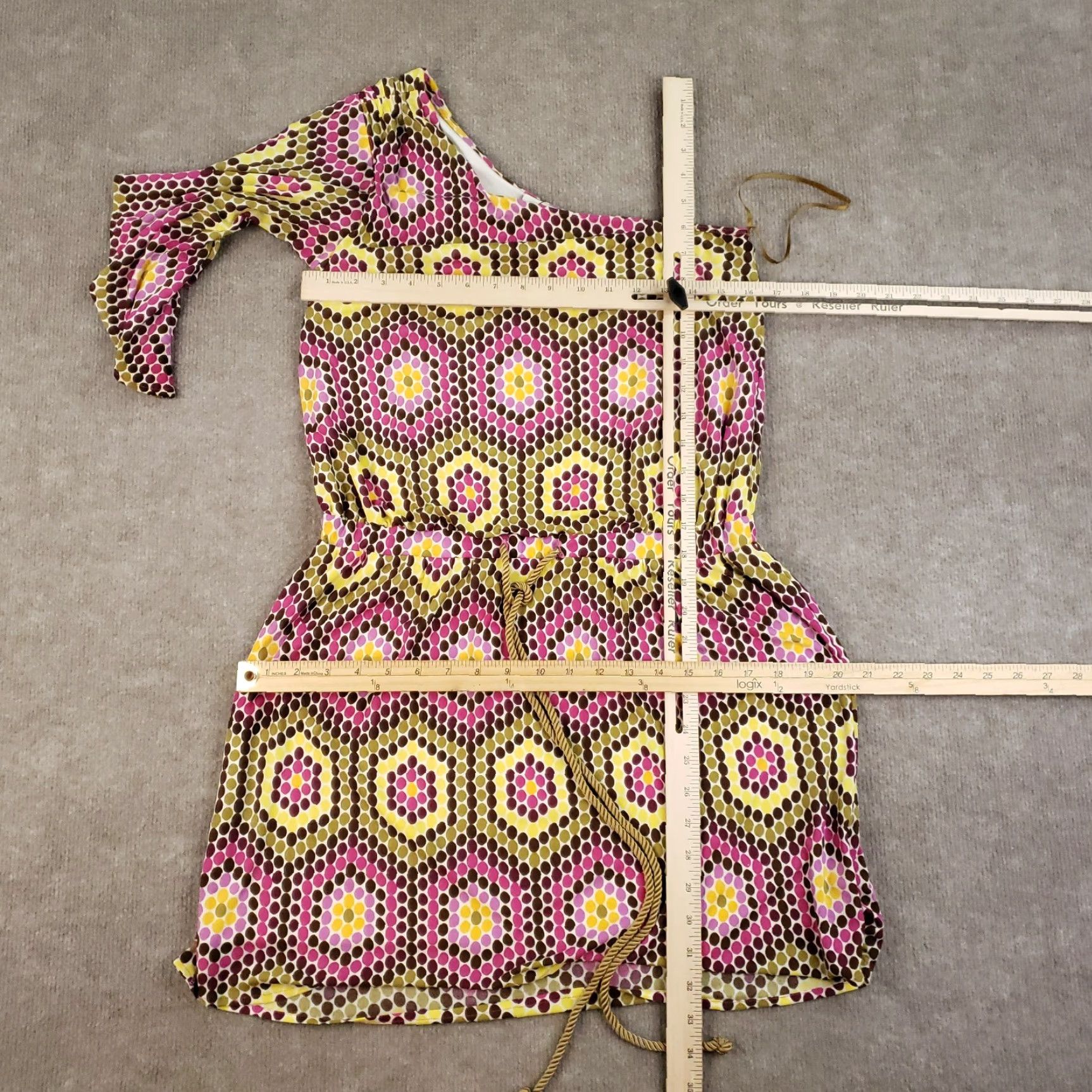 MILLY Milly One Shoulder Dress Shirt Woman Mini Pink Silk Geometric Pattern S Small Colorful Party Dress Womens Size 28" / US 6 / IT 42 - 2 Thumbnail