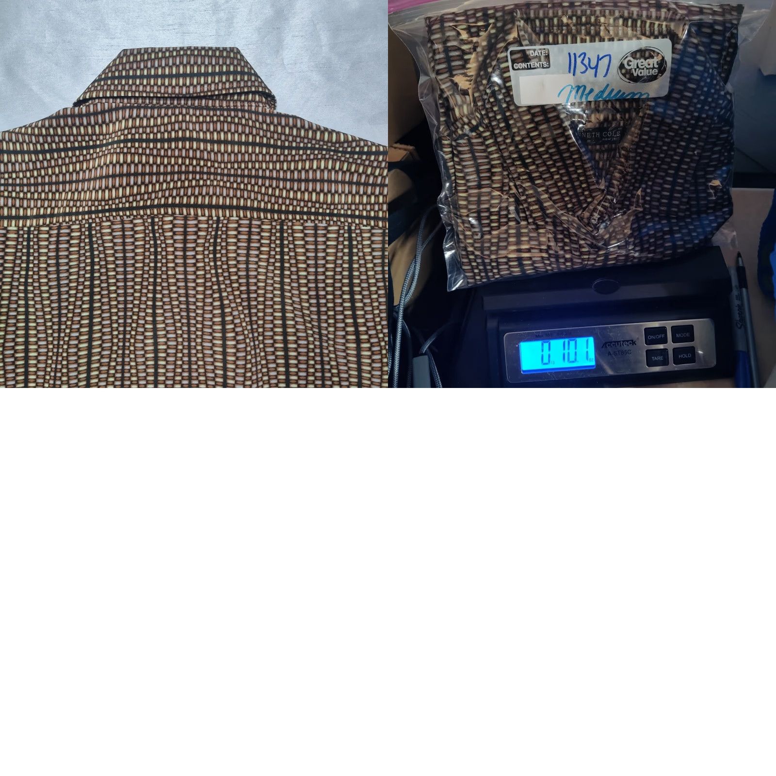 Kenneth Cole KENNETH COLE Men Medium Basket Weave Print Polyester Button-Up Shirt EUC Size US M / EU 48-50 / 2 - 9 Thumbnail