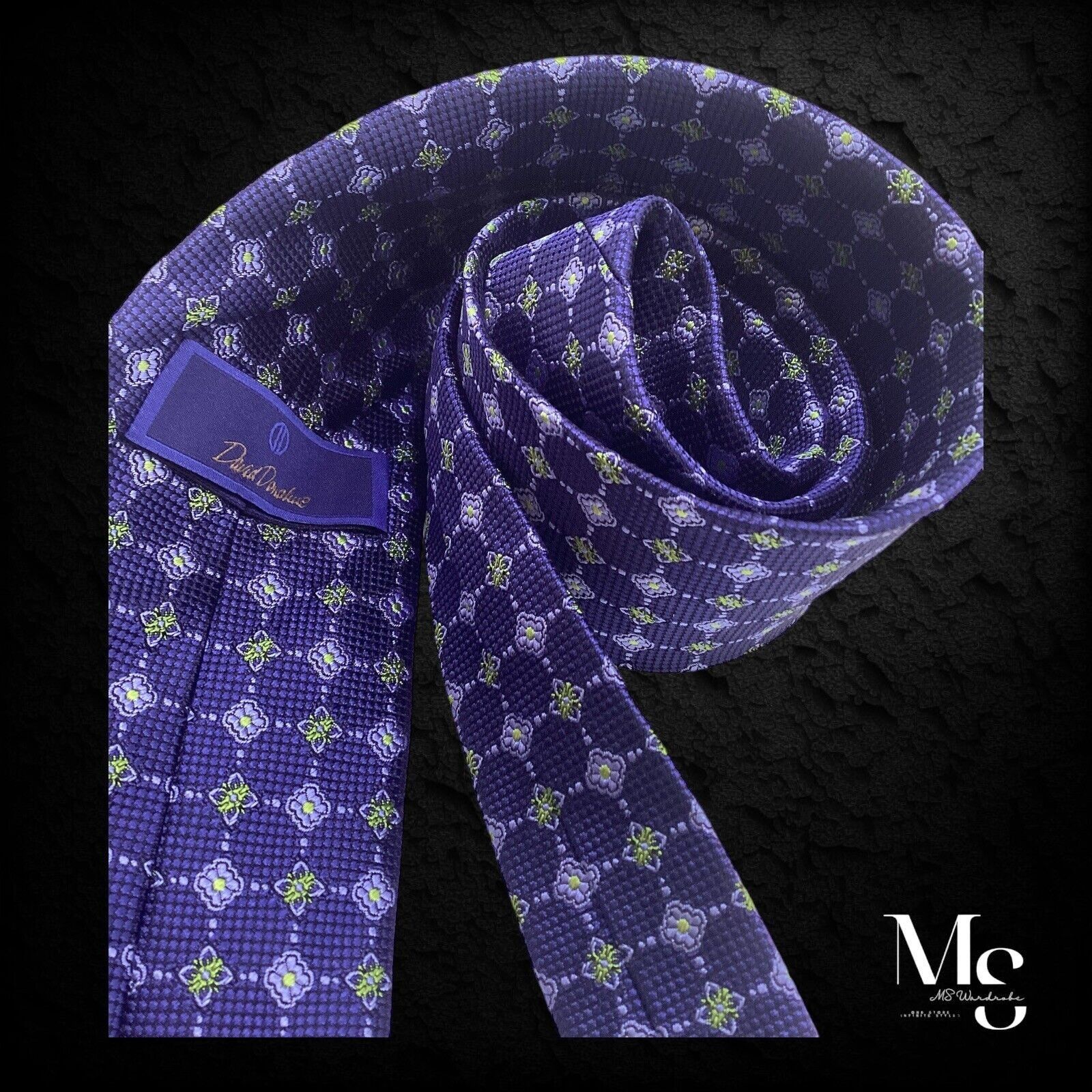 David Donahue DAVID DONAHUE Blue Floral Luxury Silk Tie Hand Made In USA Size ONE SIZE - 3 Thumbnail