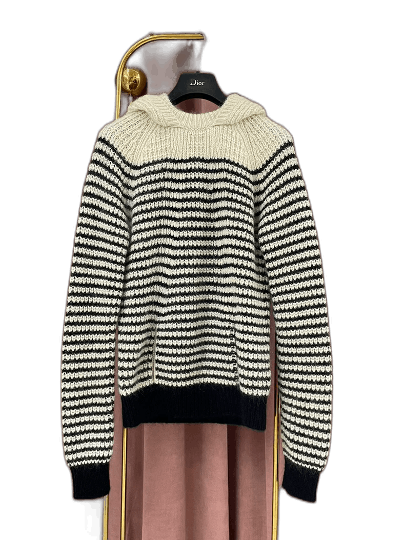 Saint Laurent Paris black and white striped hooded sweater Size US XS / EU 42 / 0 - 1 Thumbnail