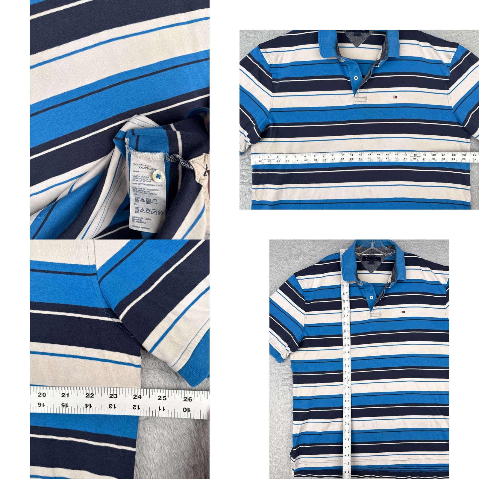 Tommy Hilfiger VINTAGE Tommy Hilfiger Polo Shirt Men 2XL Slim White Blue Striped Cotton Polo Adult XXL Navy/Blue Logo Golf Casual Mens Size US XXL / EU 58 / 5 - 8 Thumbnail