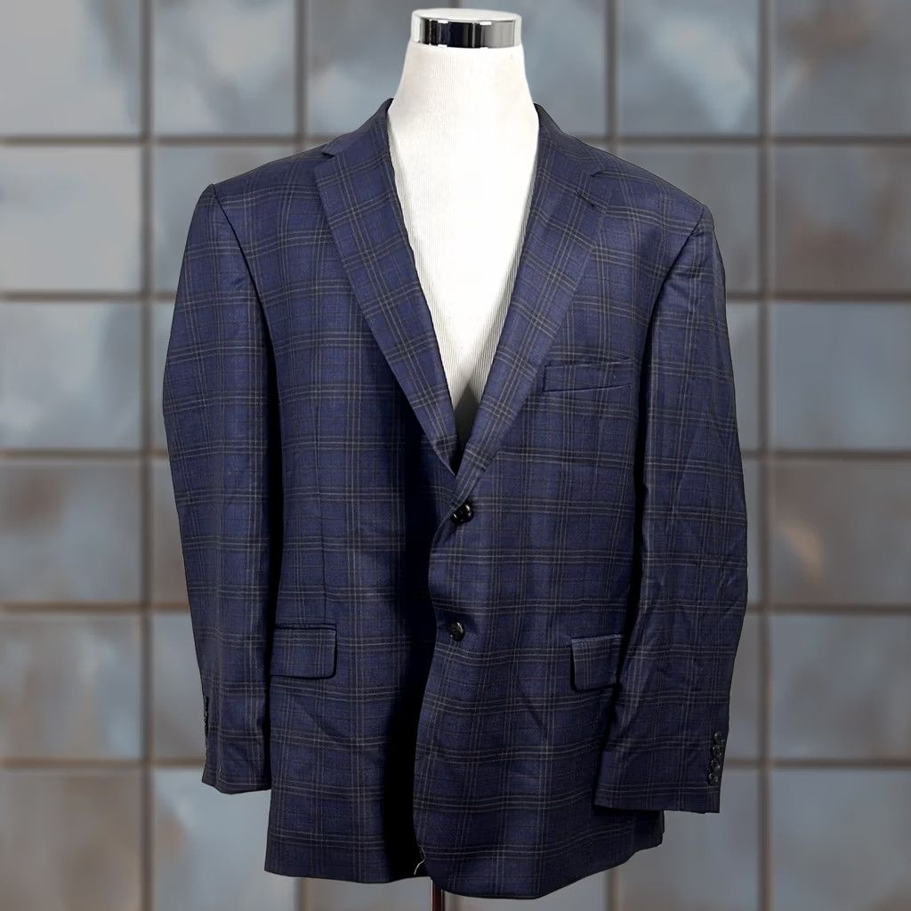 Joseph Abboud Joseph Abboud Sport Coat 52R Blue Brown Plaid 100% Wool Two Button Double Vented Jacket/Men’s Big & Tall Sized 52R Size US XS / EU 42 / 0 - 1 Thumbnail