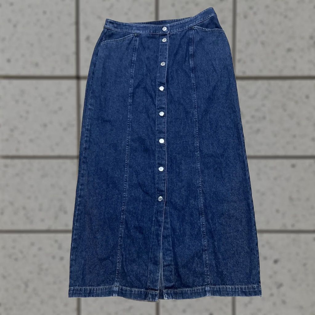 Jones New York VINTAGE Jones New York Sport Denim Maxi Skirt Women 8 Pockets Snap Front 90s Blue Size 30" / US 8 / IT 44 - 1 Thumbnail