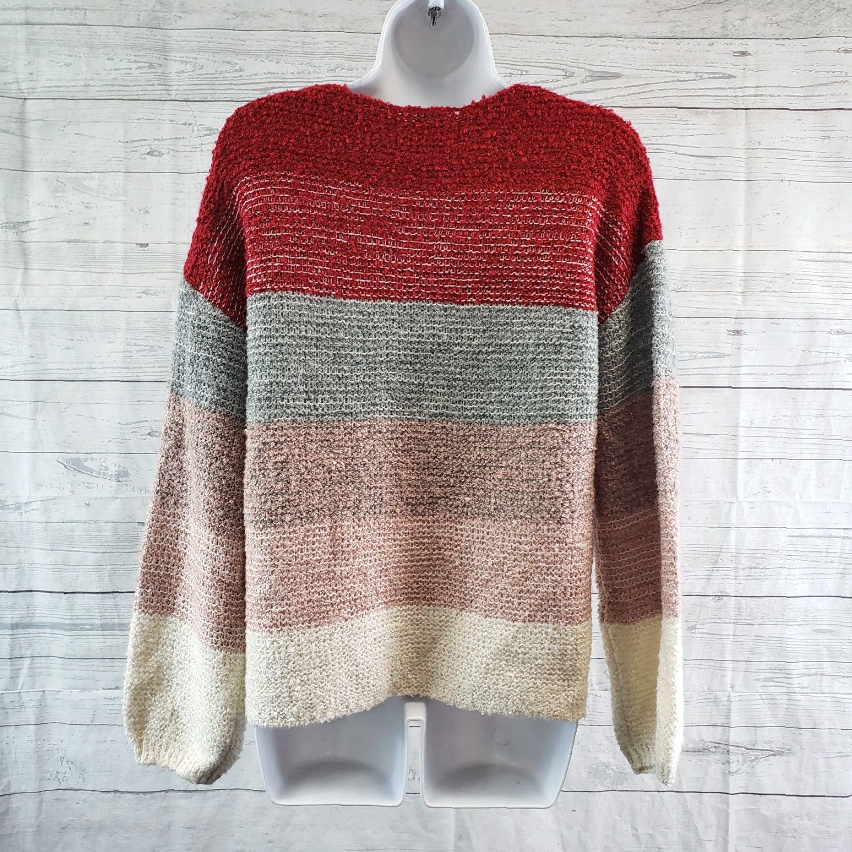 Vintage Knox Rose Womens Pullover Sweater Sz Small Red Pink Stripe V-Neck Long Sleeve Size S / US 4 / IT 40 - 4 Thumbnail