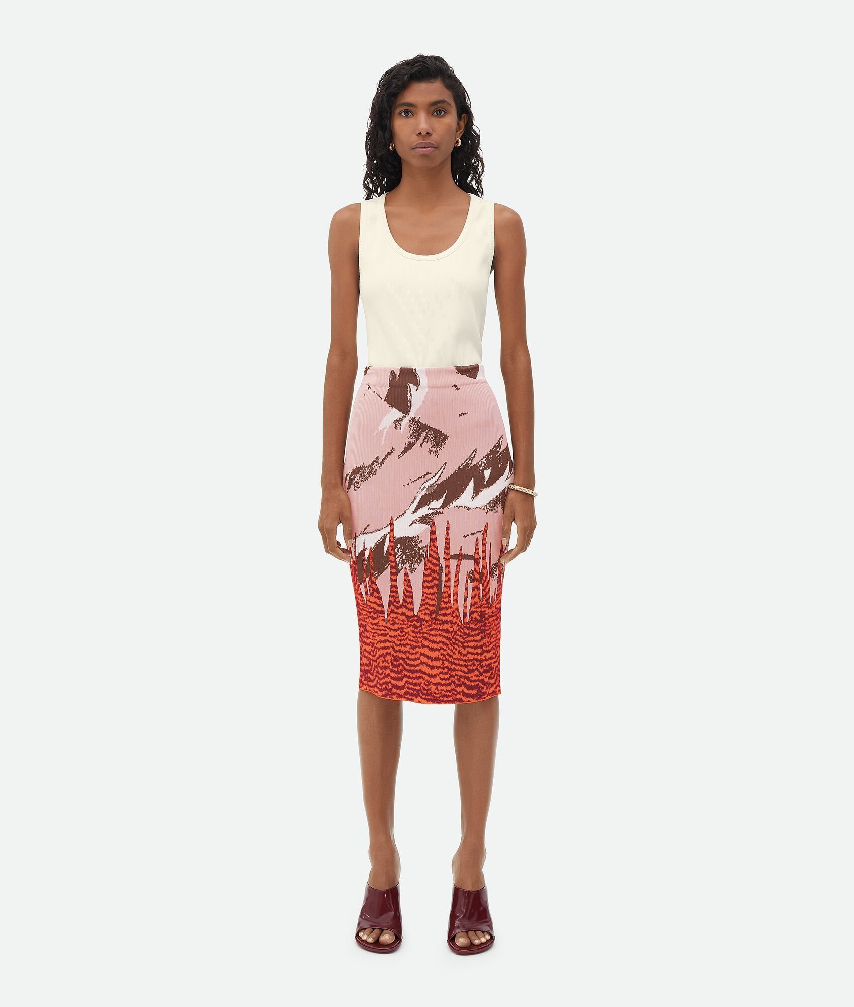 Bottega Veneta o1n1vont0325 Graphic Viscose Jacquard Midi Skirt in Cameo Size 27" / US 4 / IT 40 - 1 Thumbnail