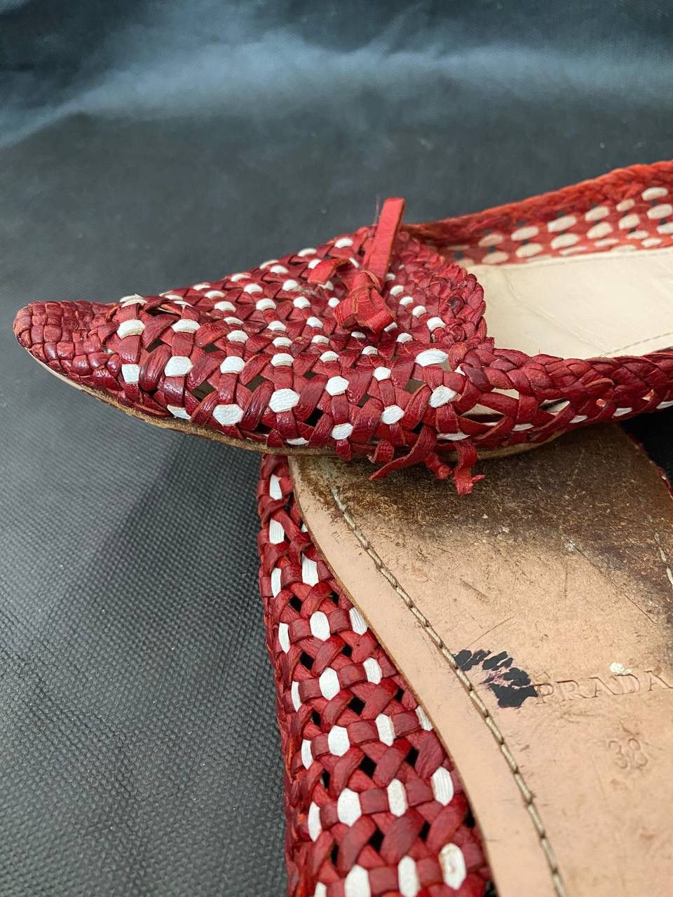 Prada × Vintage 📌Vintage PRADA Y2K Red + Metallic Silver Leather Woven Flats Size US 8 / IT 38 - 9 Thumbnail