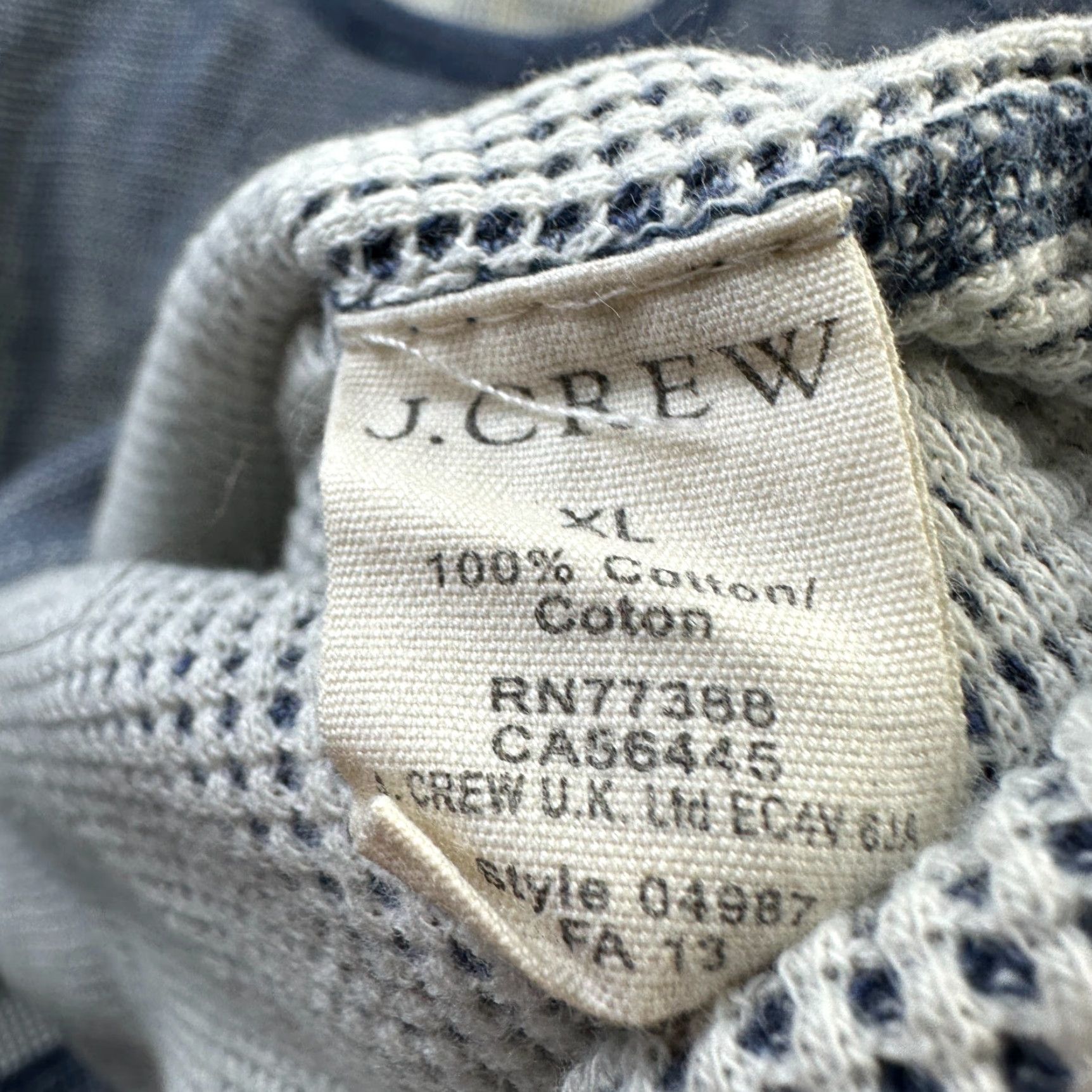 J.Crew J.CREW Shirt XL Wallace & Barnes Mens Blue Thermal Waffle Crew Neck Cotton Knit Vintage? No (revised: Non-vintage) Size US XL / EU 56 / 4 - 7 Thumbnail