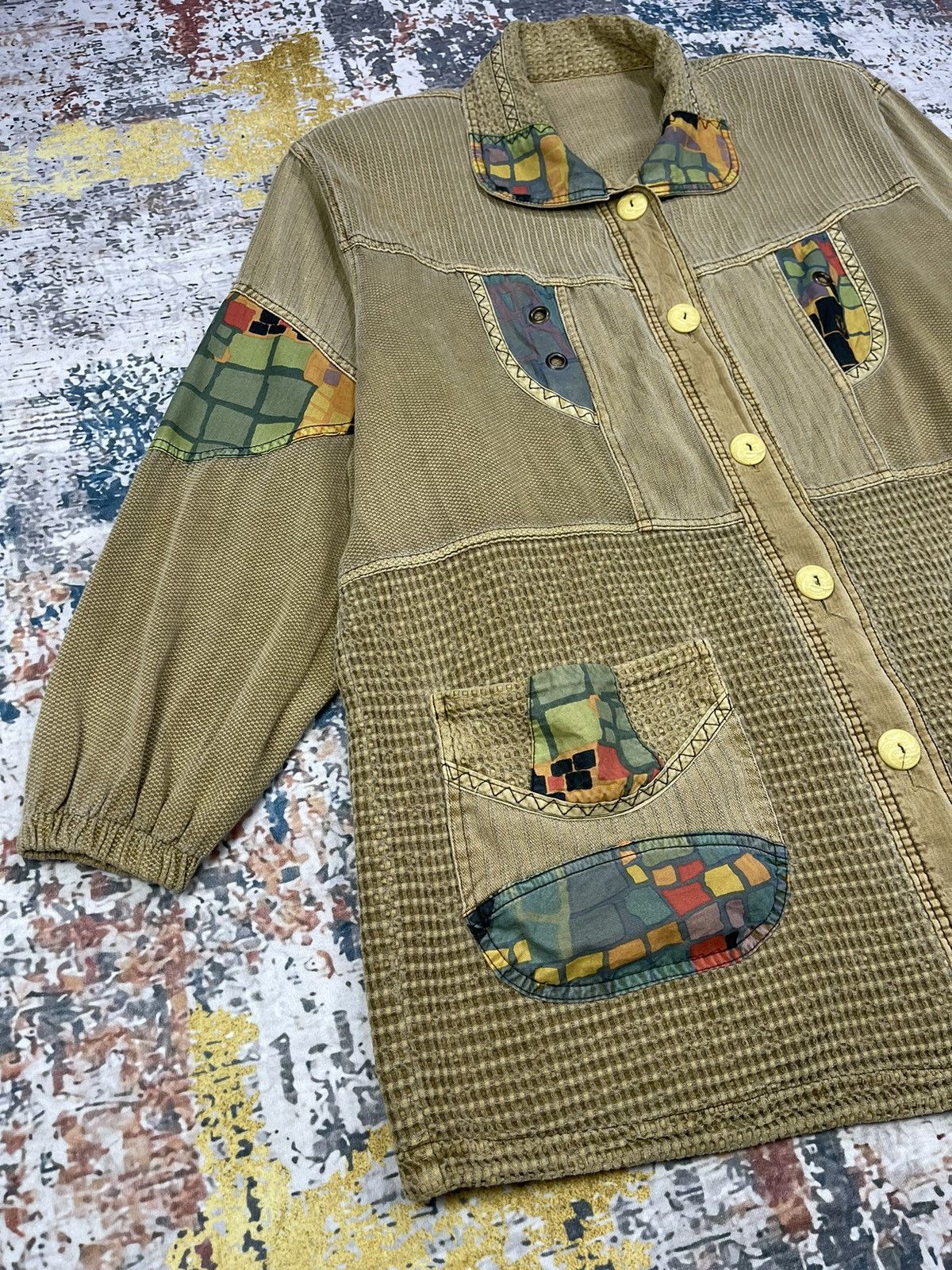 Vintage Vintage Beige Floral Patchwork Boho Jacket Size US L / EU 52-54 / 3 - 5 Thumbnail