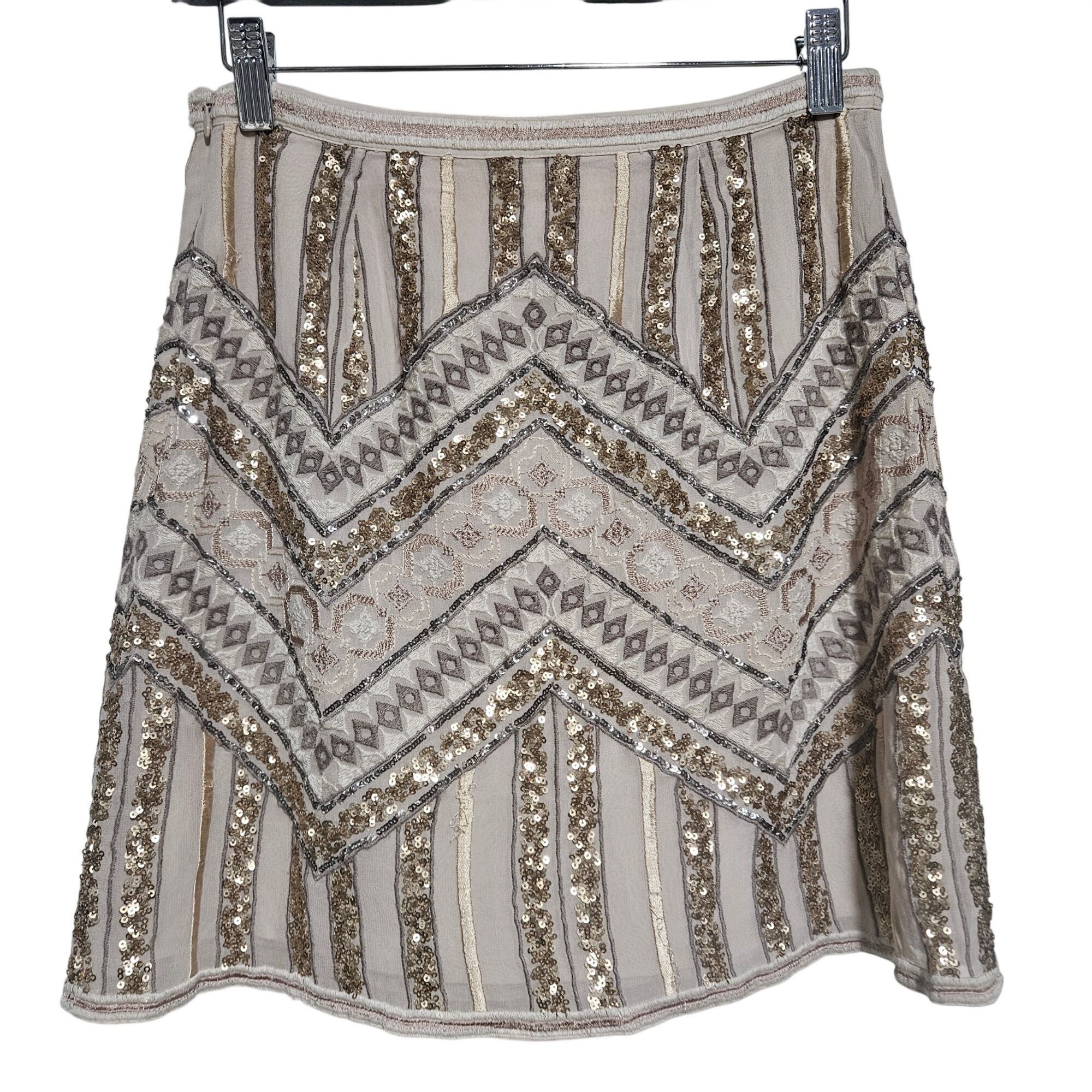Anthropologie Anthropologie Women's Sequin Mini Skirt Beige 4 Boho Glam Qu Size 27" / US 4 / IT 40 - 3 Thumbnail