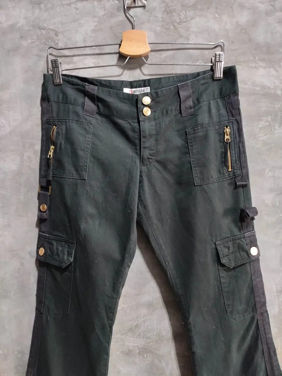 Japanese Brand Morgan De Toi Black Flare Cargo Low rise Pants Size US 28 / EU 44 - 2 Thumbnail