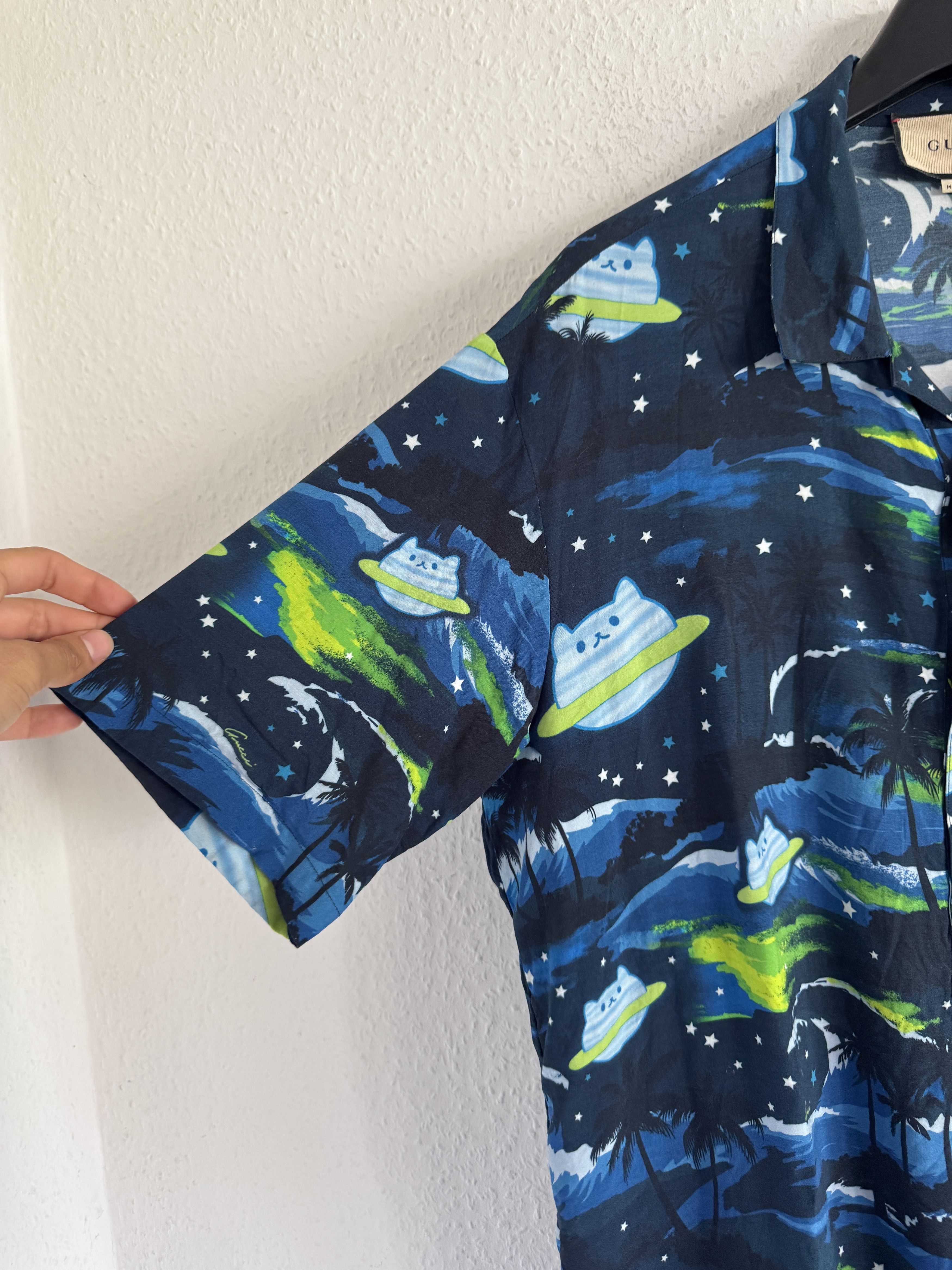 Gucci UFO Cat Print Bowling Shirt Size US L / EU 52-54 / 3 - 4 Thumbnail