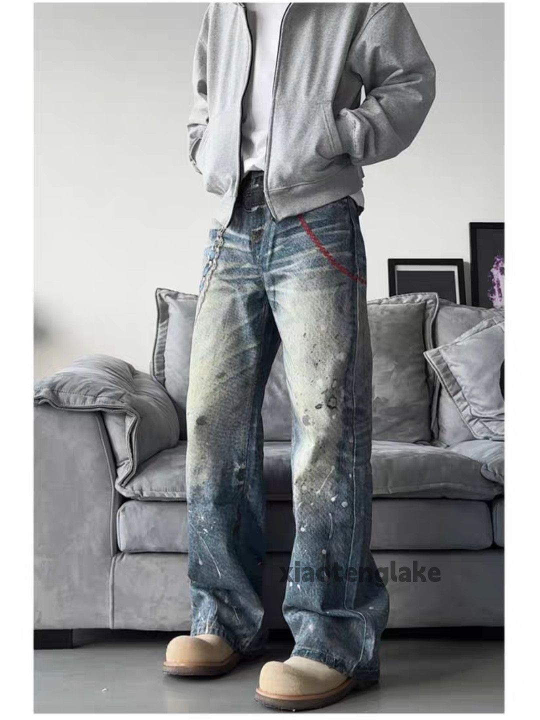 Jean × Vintage Unisex washed faded loose baggy work paint jeans Size US 34 / EU 50 - 2 Thumbnail