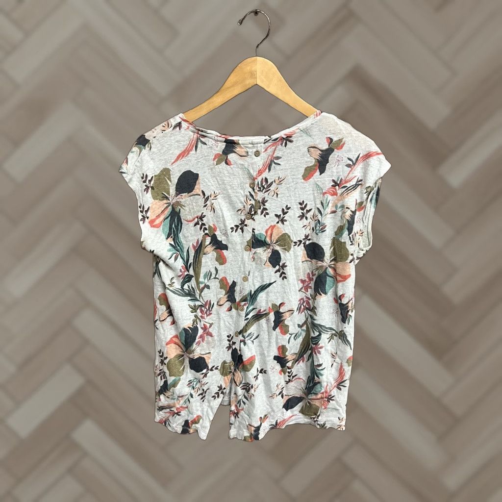 Rachel Zoe Rachel Zoe Linen T-Shirt Womens Floral Short Sleeve Back Buttoned Size S Multicolor Crew Neck Relaxed Fit Casual Shirt Size S / US 4 / IT 40 - 1 Thumbnail