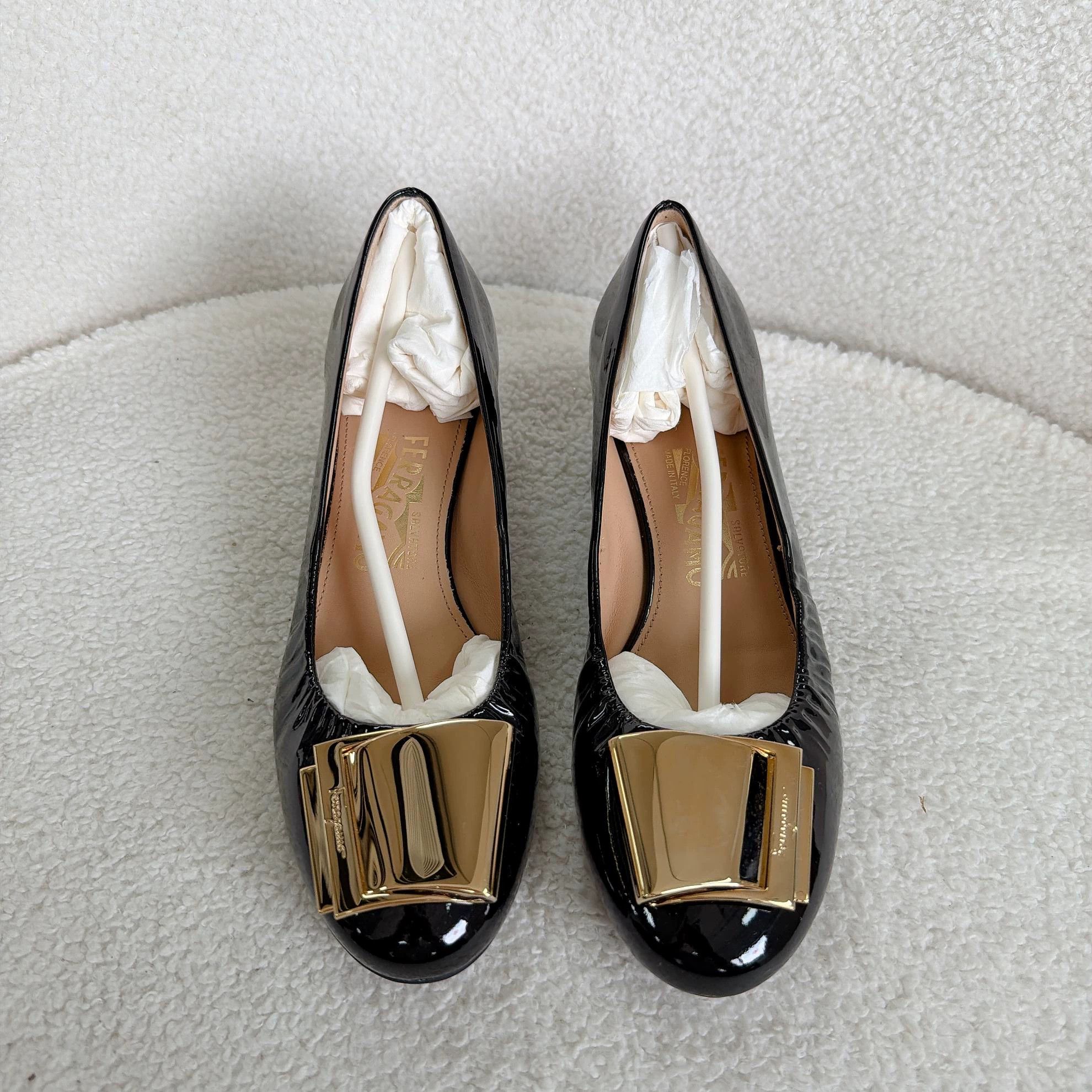 Salvatore Ferragamo Ferragamo Black Patent Leather Pumps Size 6 Size US 6 / IT 36 - 2 Thumbnail