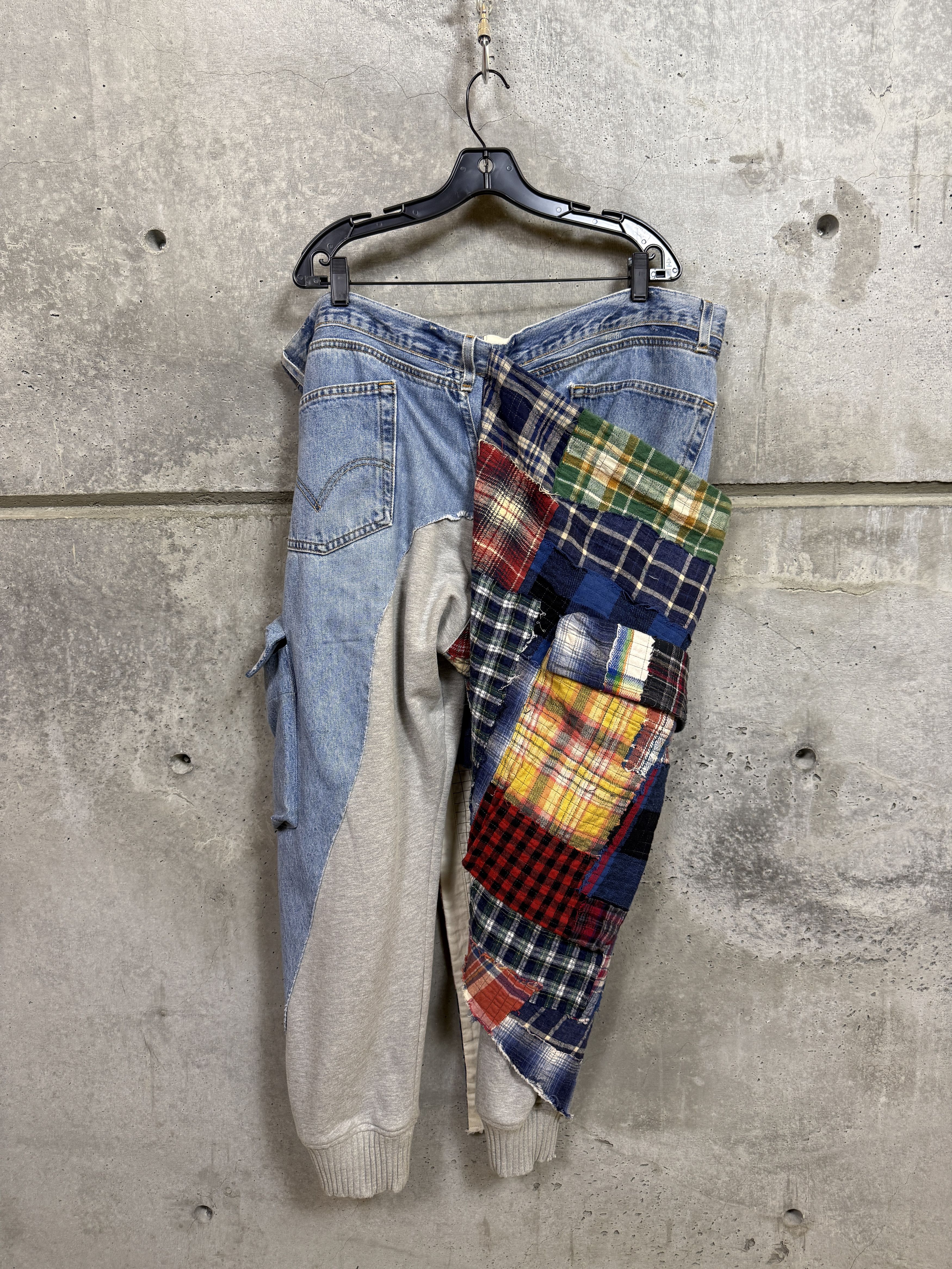 Greg Lauren Greg Lauren Plaid Stitchwork Denim Wrap Pant Size US 38 / EU 54 - 6 Thumbnail
