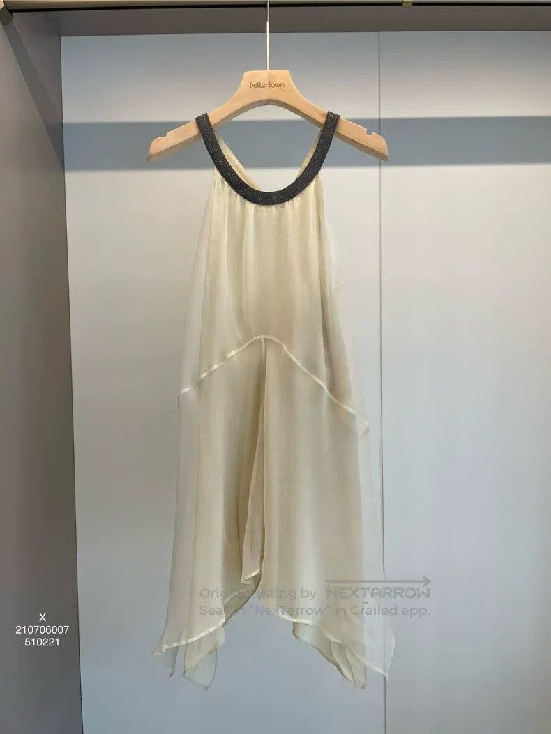 Brunello Cucinelli Brunello Cucinelli Beige and White Silk Sleeveless Camisol Size M / US 6-8 / IT 42-44 - 1 Thumbnail
