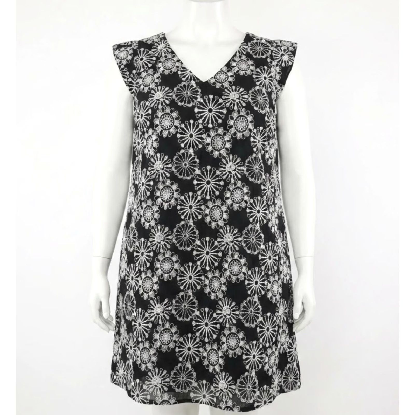 Loft LOFT Dress Womens XL Black Floral Embroidered Knee Length Sleeveless V Neck Fashion Dress Size XL / US 12-14 / IT 48-50 - 2 Thumbnail
