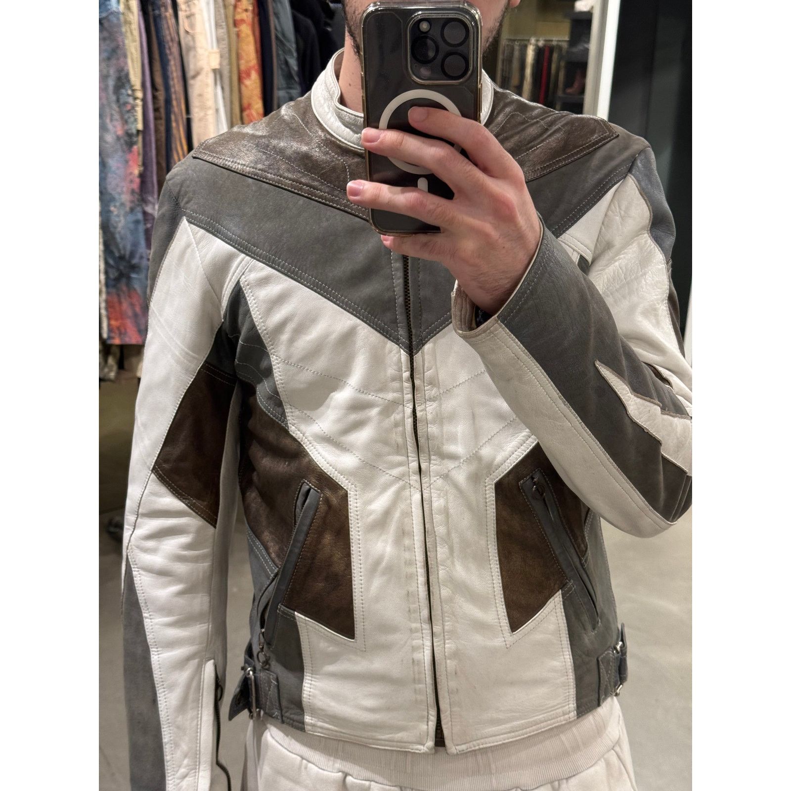 Roberto Cavalli S/S2004 Roberto Cavalli paneled biker leather jacket Size US L / EU 52-54 / 3 - 6 Thumbnail