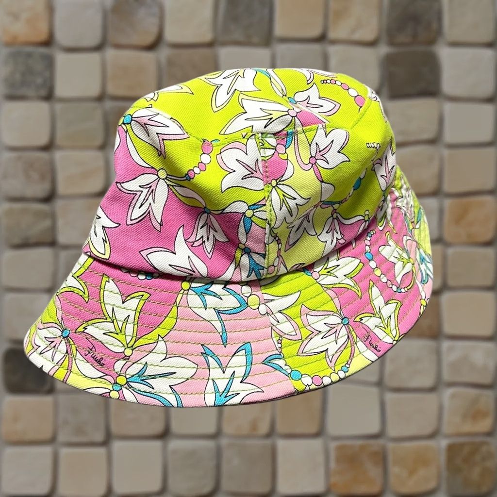 Emilio Pucci EMILIO PUCCI Floral Pattern Bucket Hat Multicolor Cotton Size 2 Women Used Rare Size ONE SIZE - 1 Thumbnail